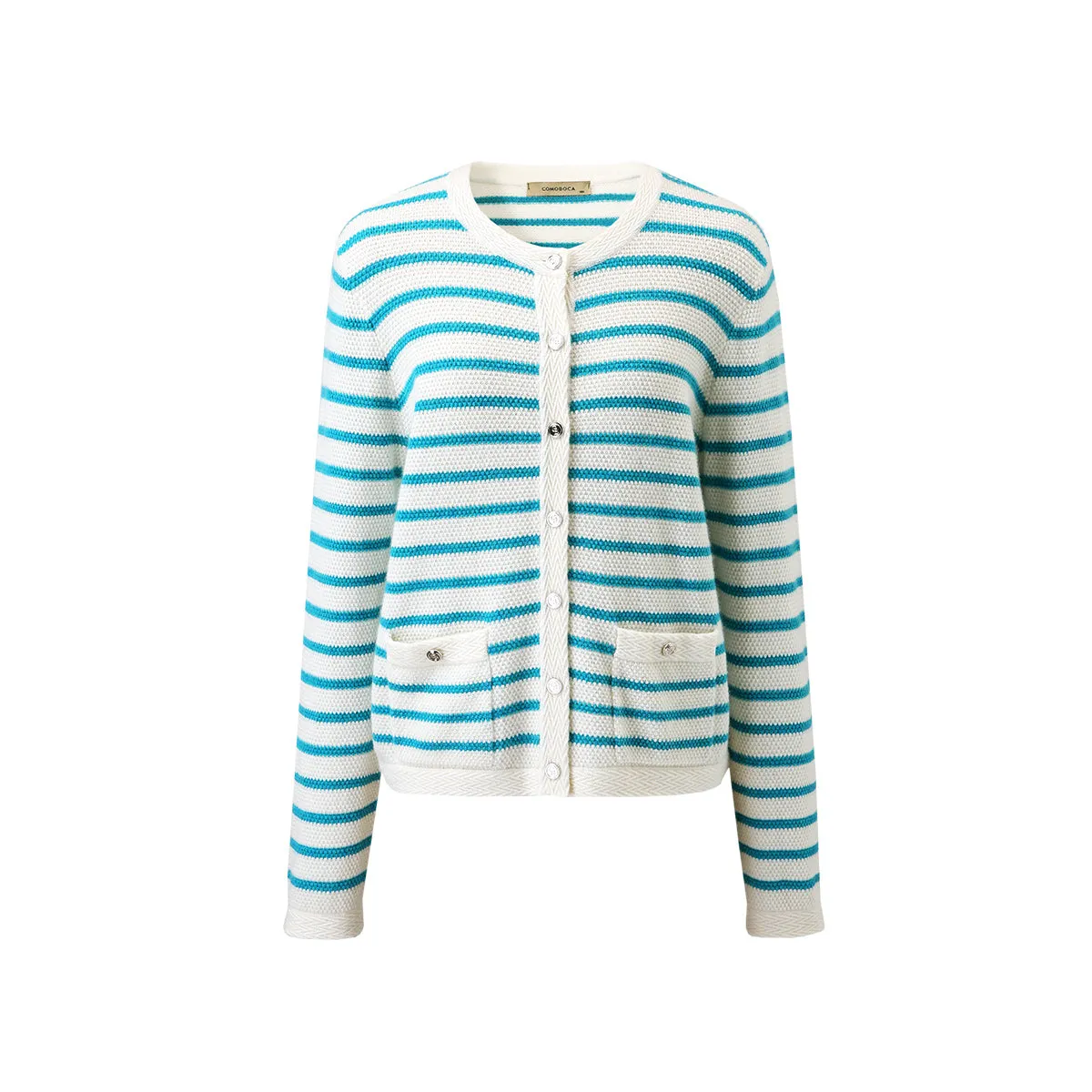 100% Cashmere Striped Button-Up Cardigan