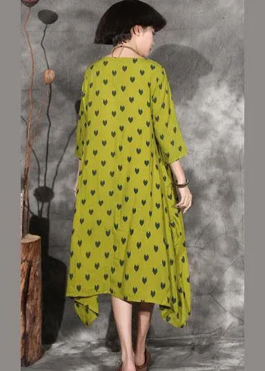 100% dotted linen clothes For Women design yellow Dresses summer