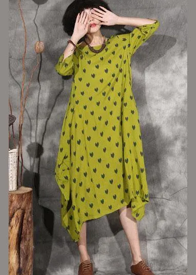 100% dotted linen clothes For Women design yellow Dresses summer