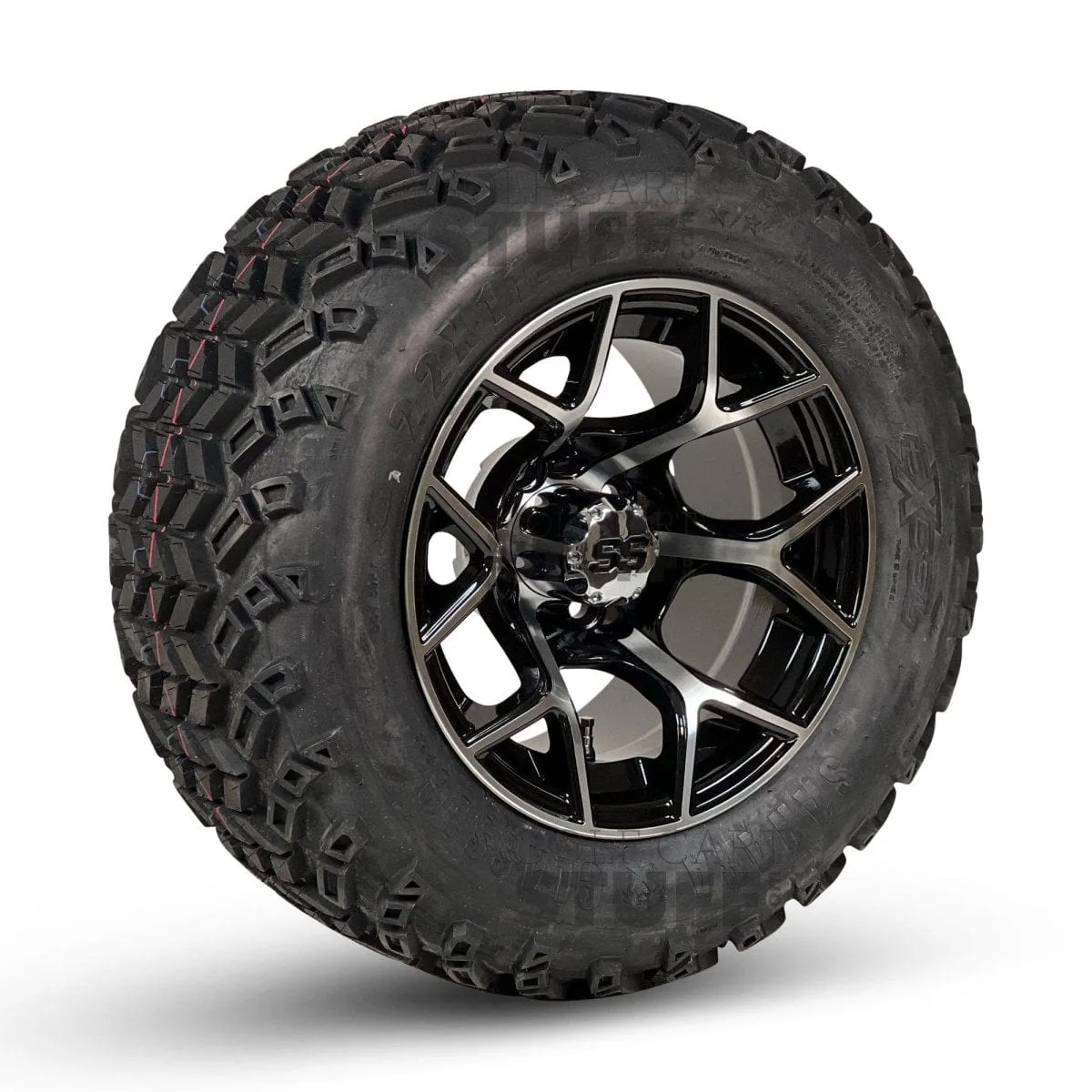 12" Rally Black/Machined Golf Cart Wheels and All Terrain Tires Combo - Set of 4