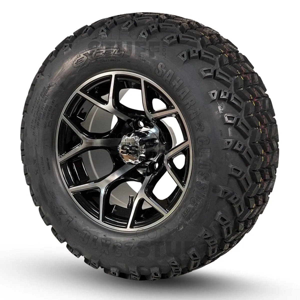 12" Rally Black/Machined Golf Cart Wheels and All Terrain Tires Combo - Set of 4