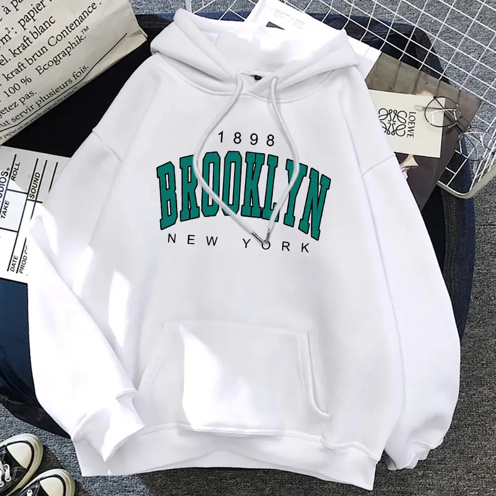 1898 Brooklyn New York Printed Women Hoodies Fashion Fleece Hoody Creativity Pullover Clothing Street Loose Sweatshirts Women'S cho