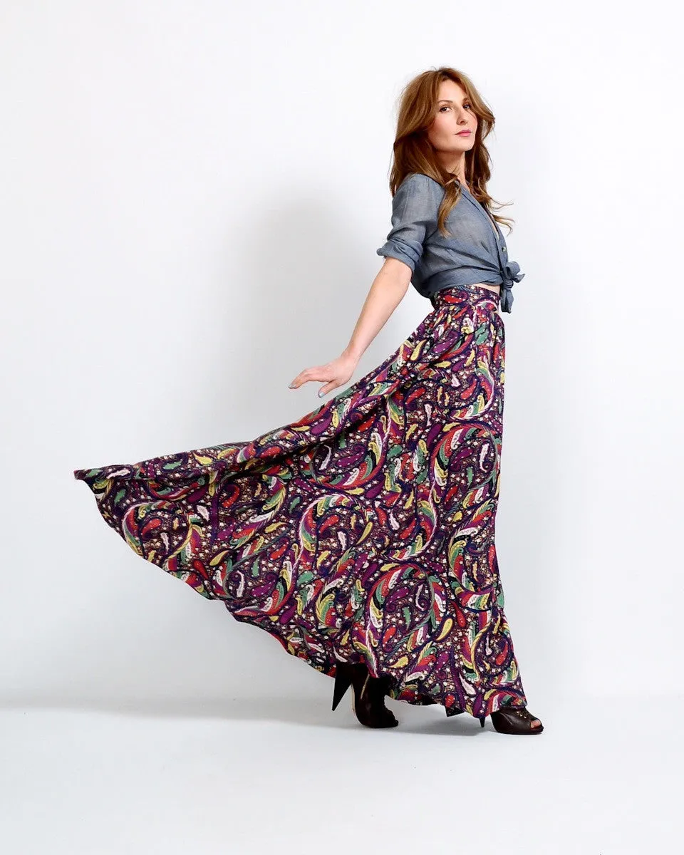 1940s Rayon Paisley Maxi Skirt