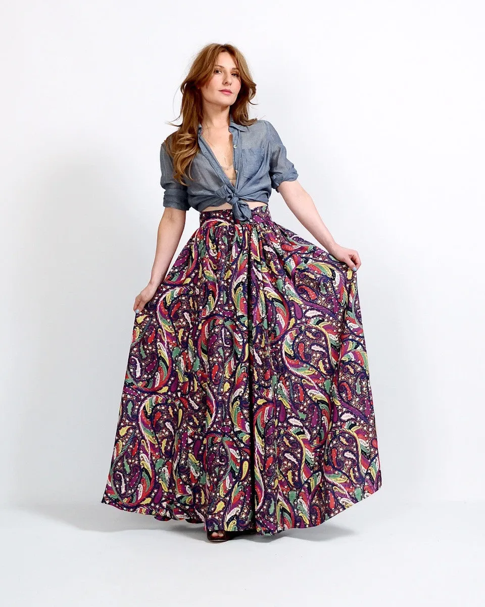 1940s Rayon Paisley Maxi Skirt