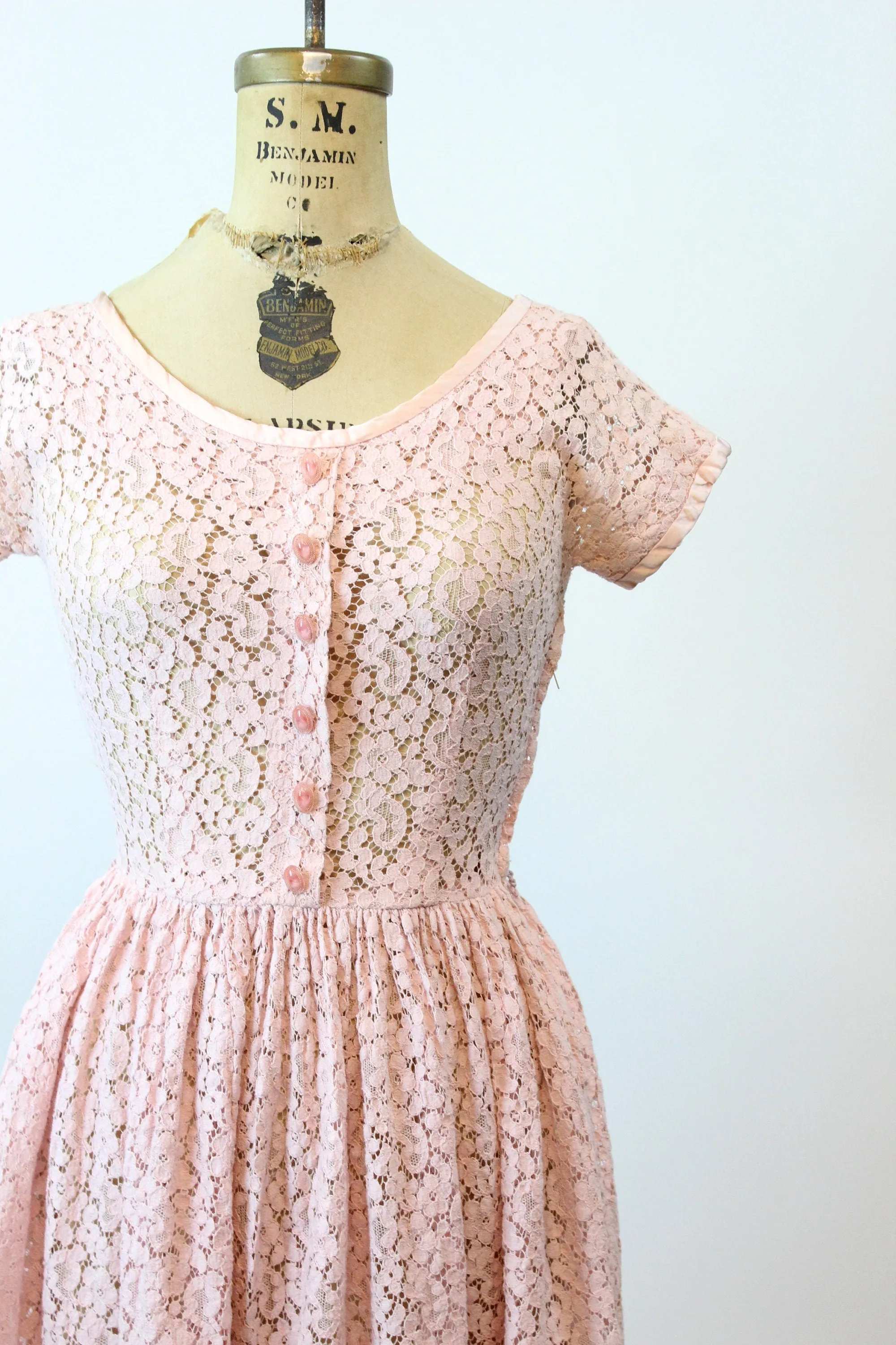 1950s BABY PINK cotton lace dress xs | new spring summer