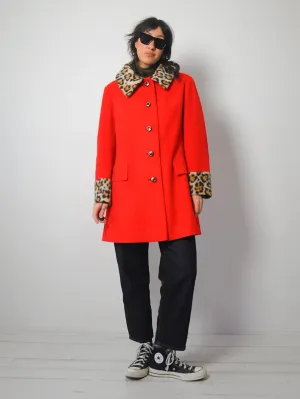 1960's Leopard Trim Wool Coat