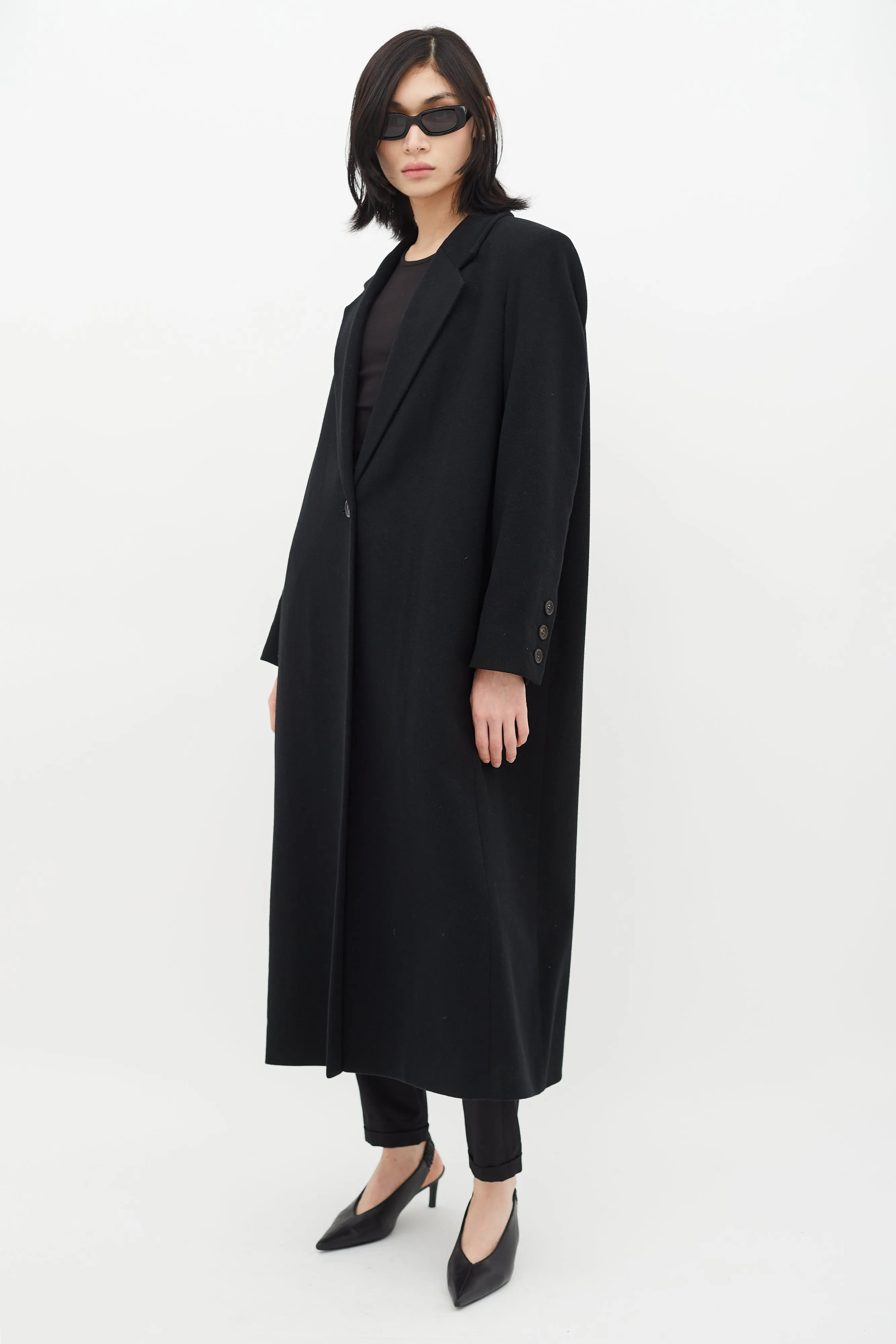 1990s Black Wool Long Coat