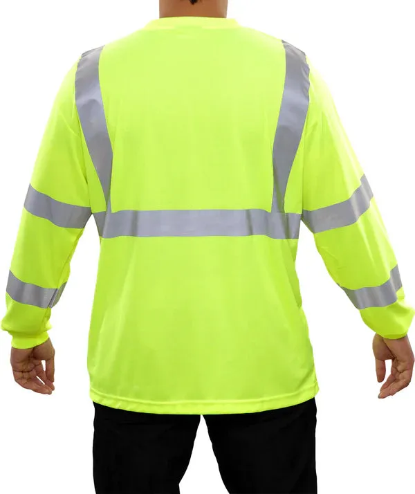 204STLM ANSI Hi-Vis Long Sleeve Lime Birdseye Pocket Safety T-Shirt