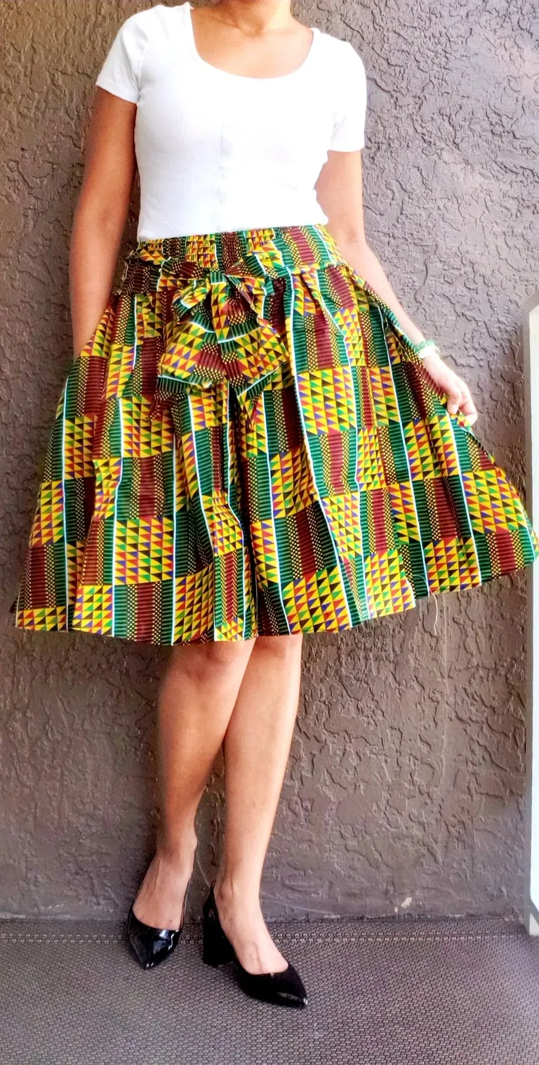 #240- Women  Mid Length Skirt- Yellow Kente