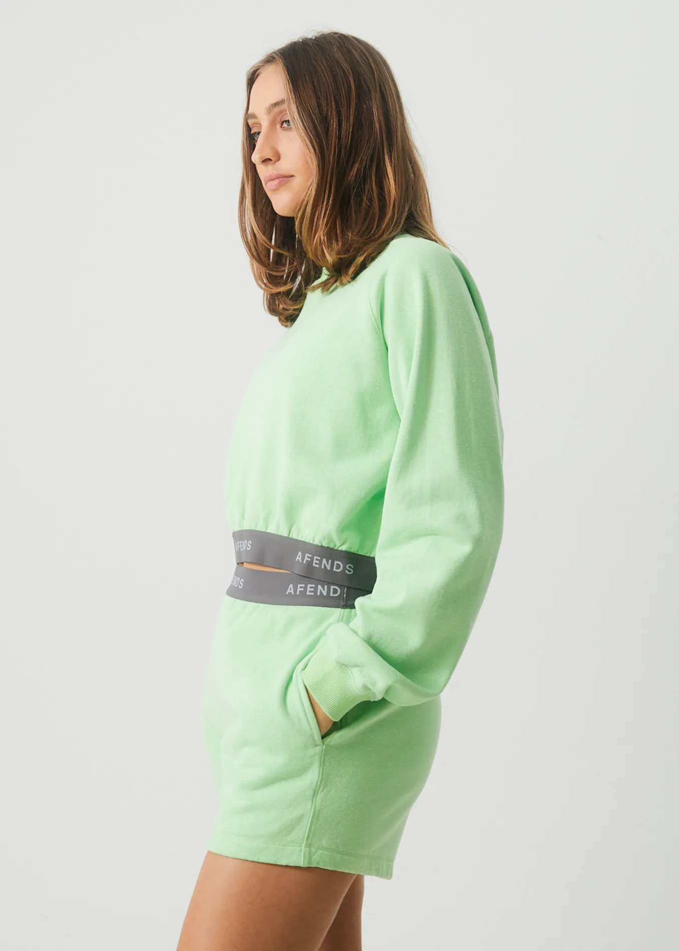 AFENDS Womens Homebase - Cropped Crew Neck Jumper - Lime Green