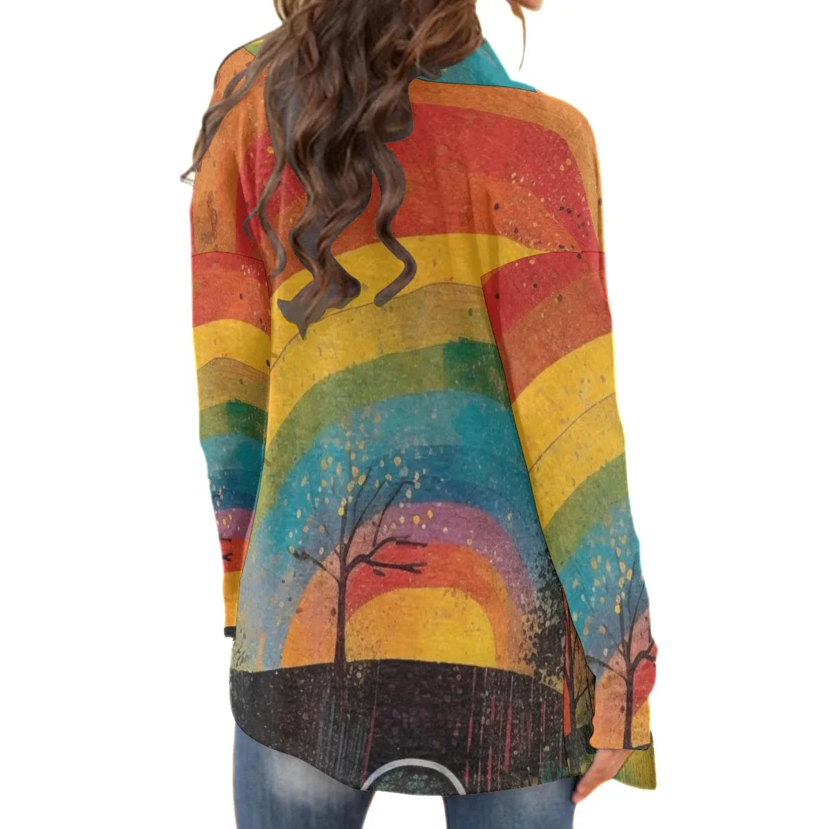 All-Over Print Women's Cardigan With Long Sleeve54 rainbow print