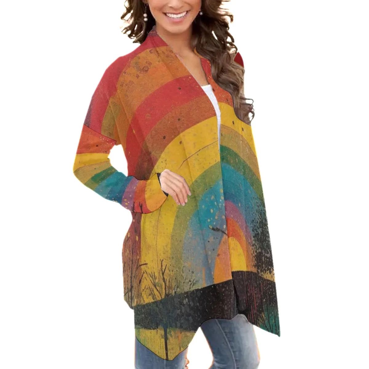 All-Over Print Women's Cardigan With Long Sleeve54 rainbow print