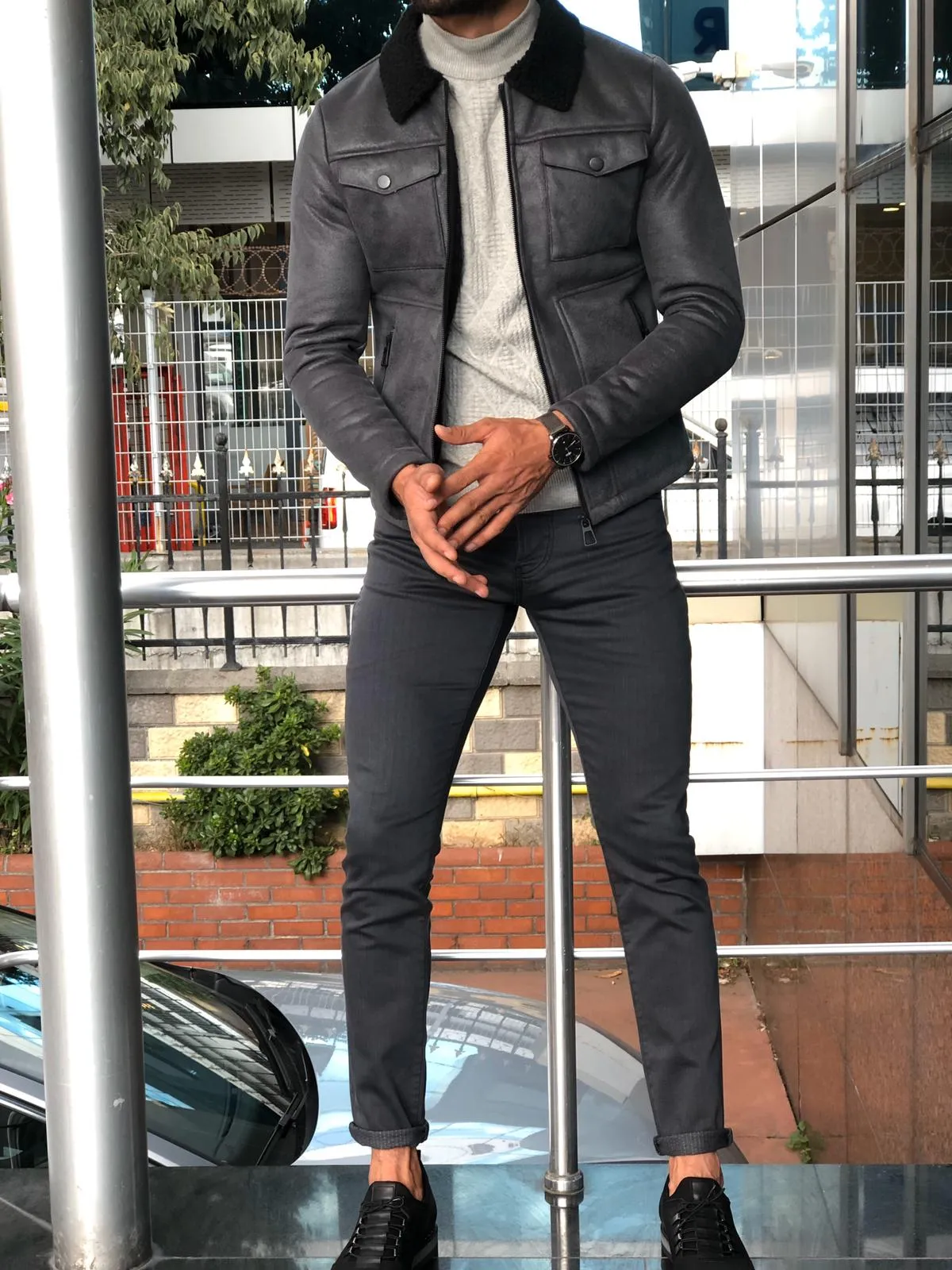 Alonso Leather Coat Gray