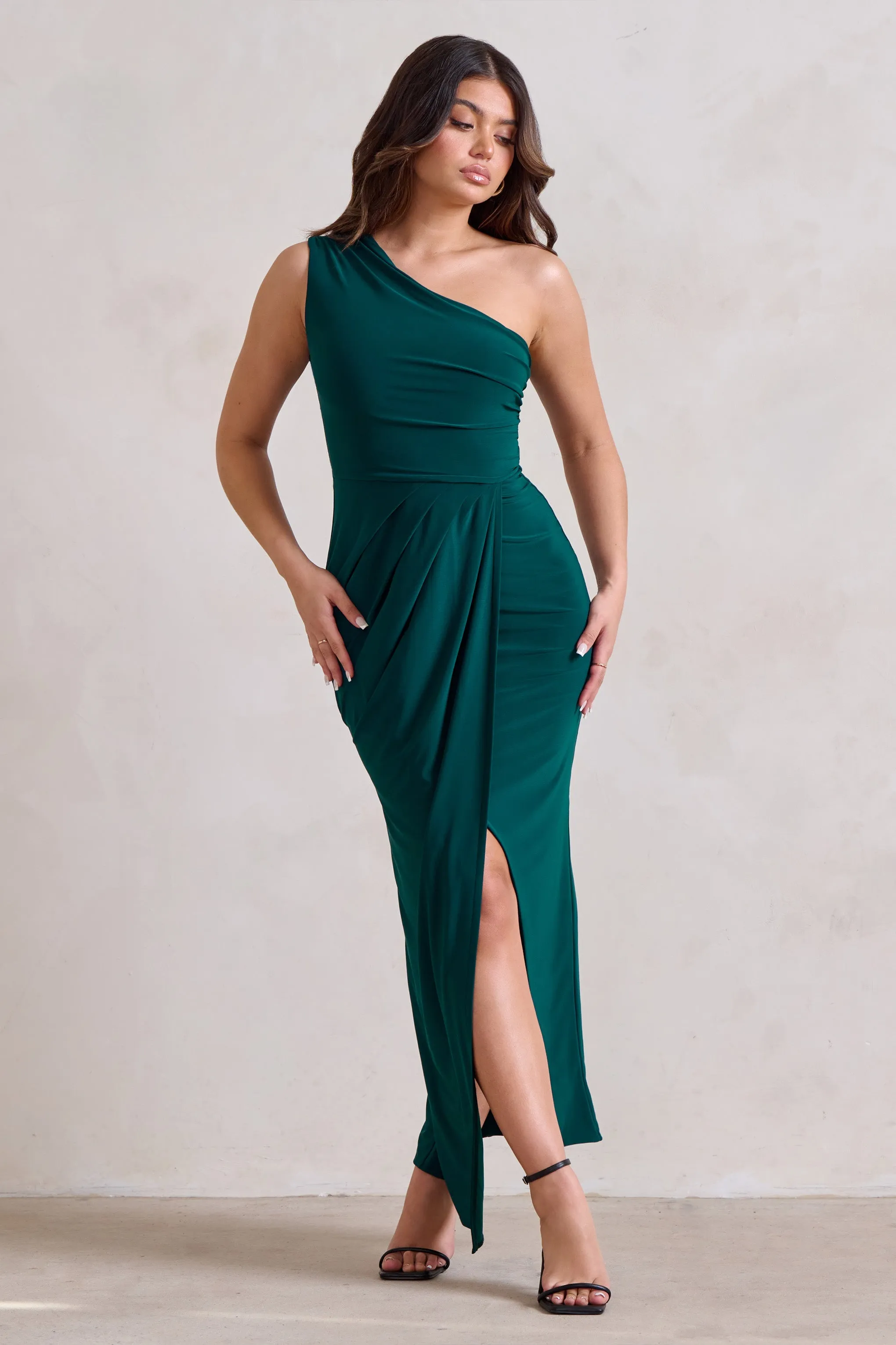 Athena | Bottle Green One Shoulder Maxi Dress