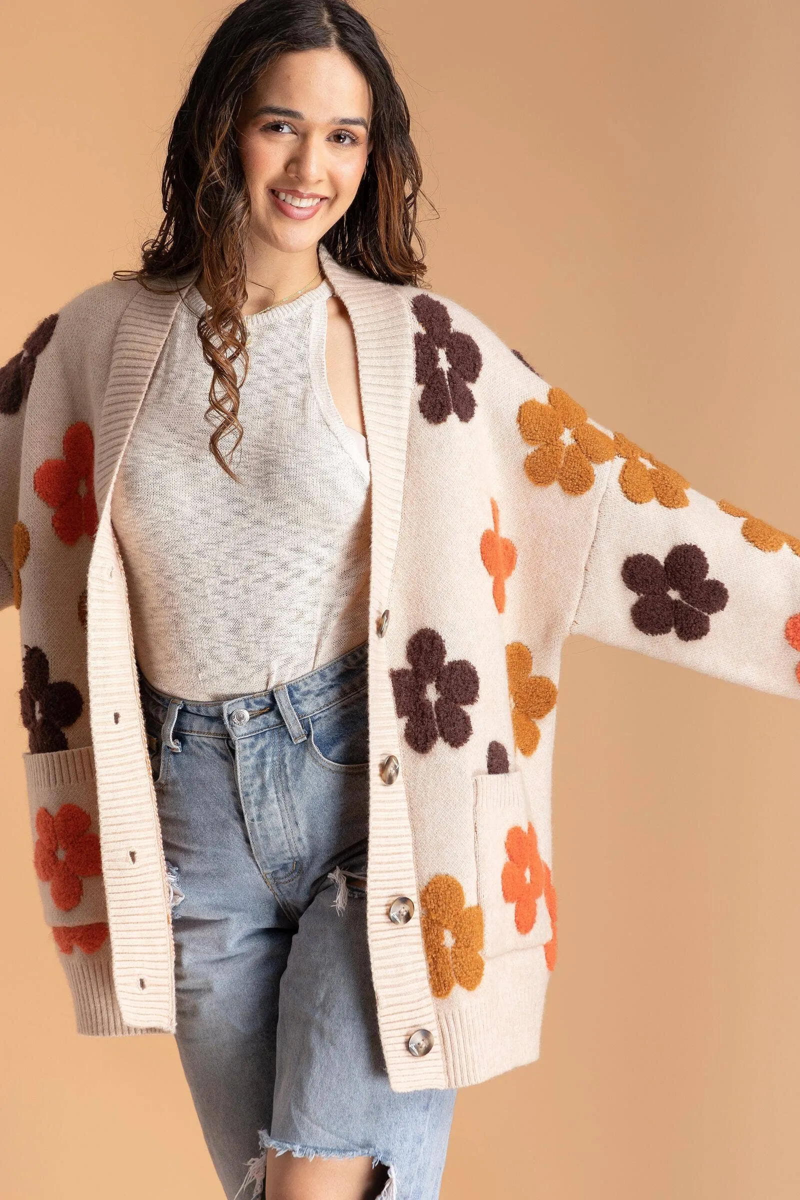 Autumn  Floral Knit Cardigan