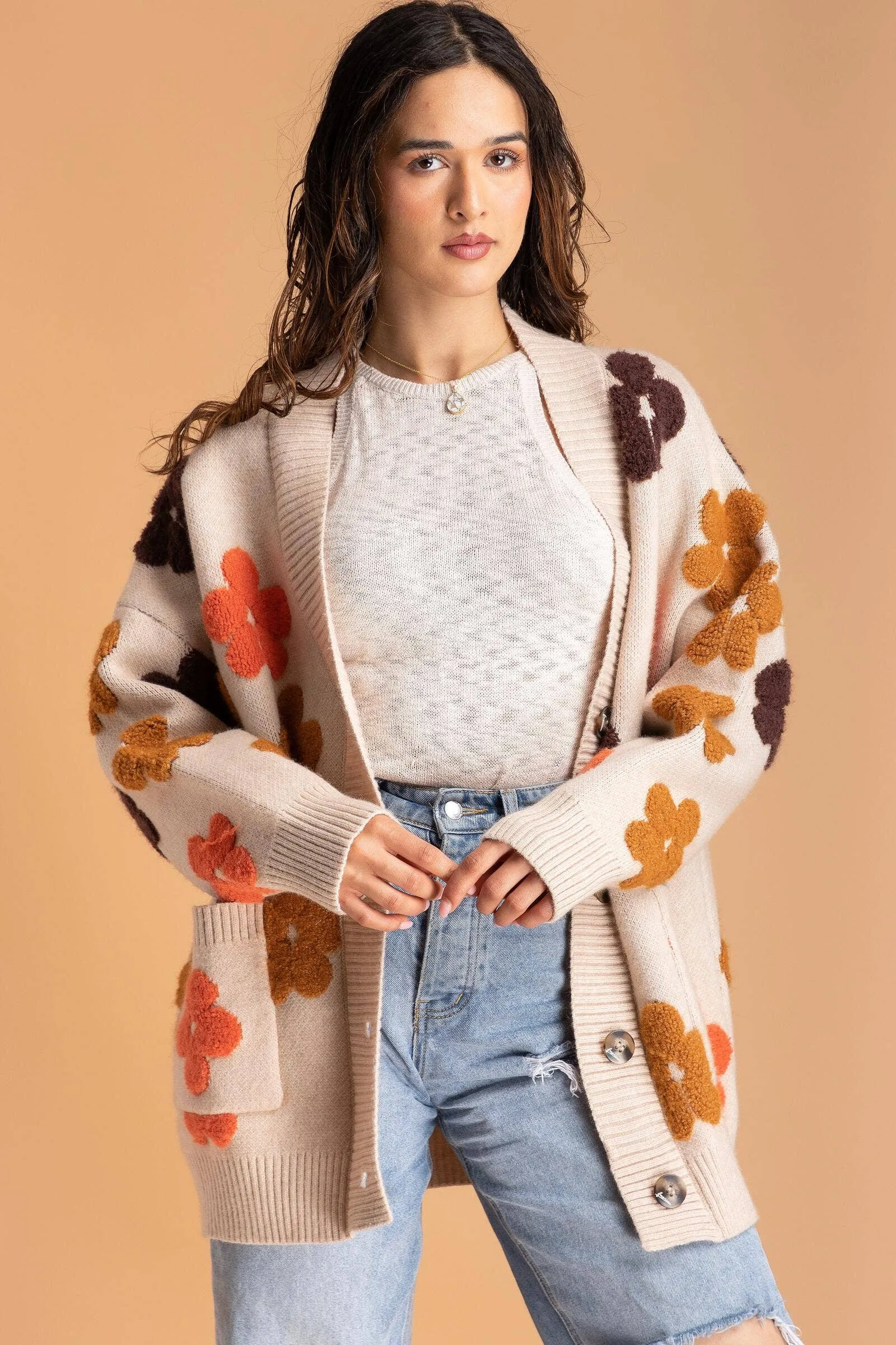 Autumn  Floral Knit Cardigan