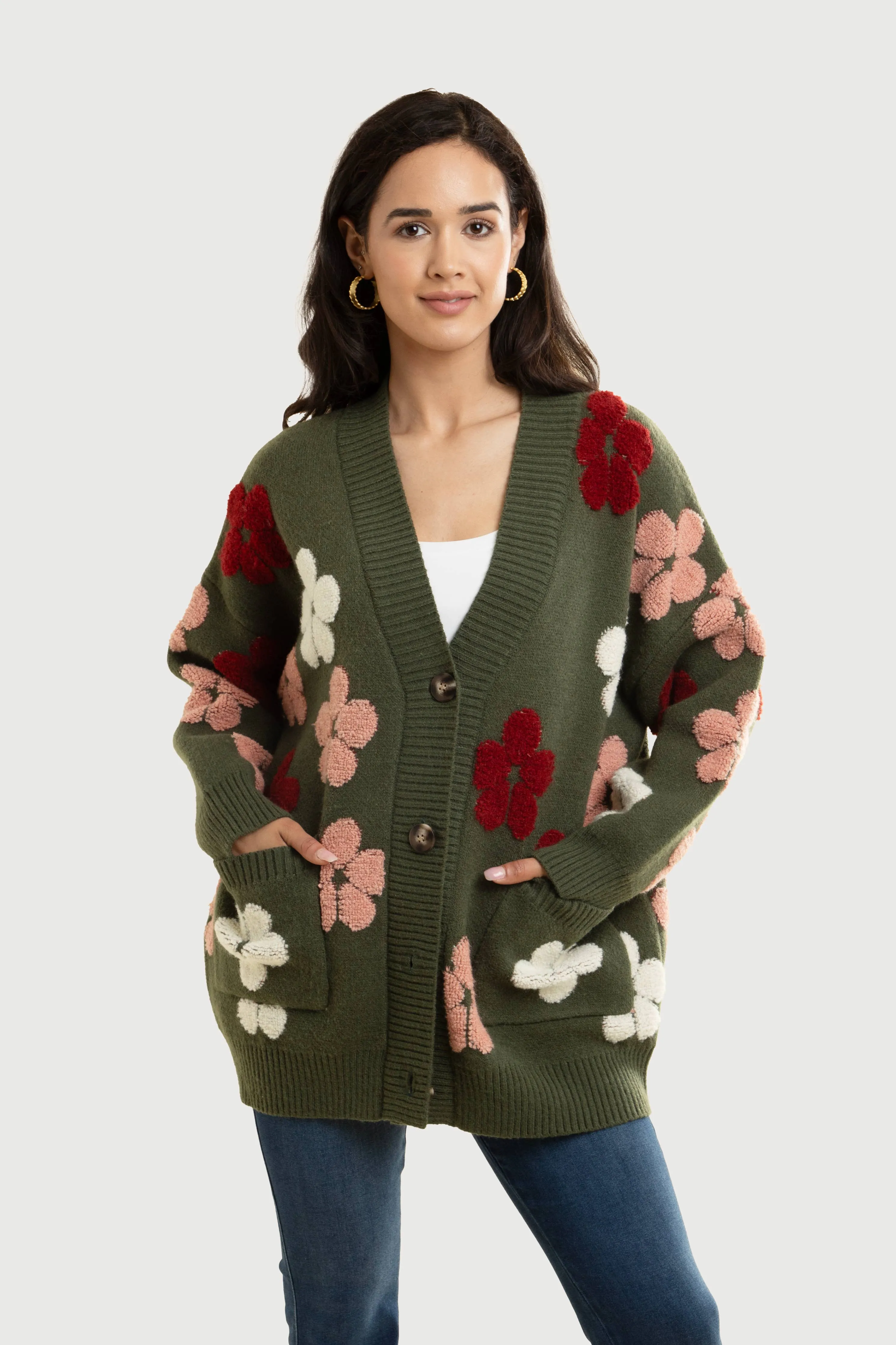 Autumn  Floral Knit Cardigan