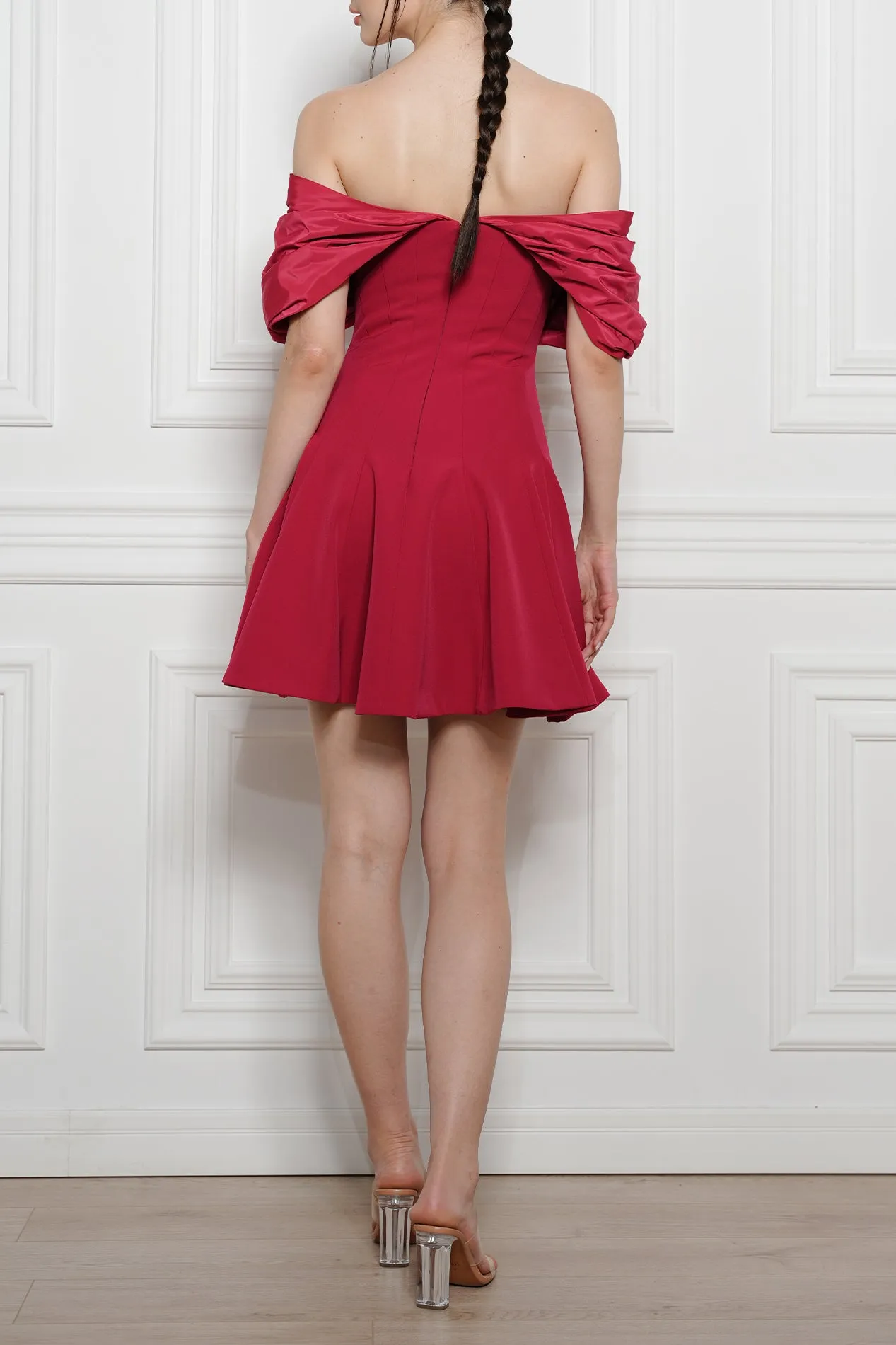 Ava Taffeta Crepe Mini Dress In Sangria