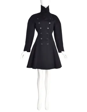 Azzedine Alaia Vintage AW 1986 Black Wool Curved Collar Double Breasted Hourglass Princess Coat