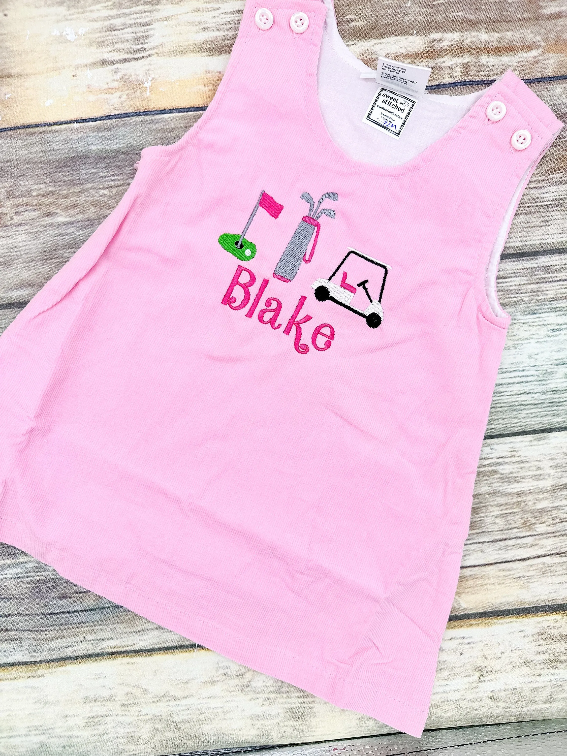 Baby girl monogrammed golf themed birthday jumper dress, monogrammed golf outfit, golf birthday cake smash