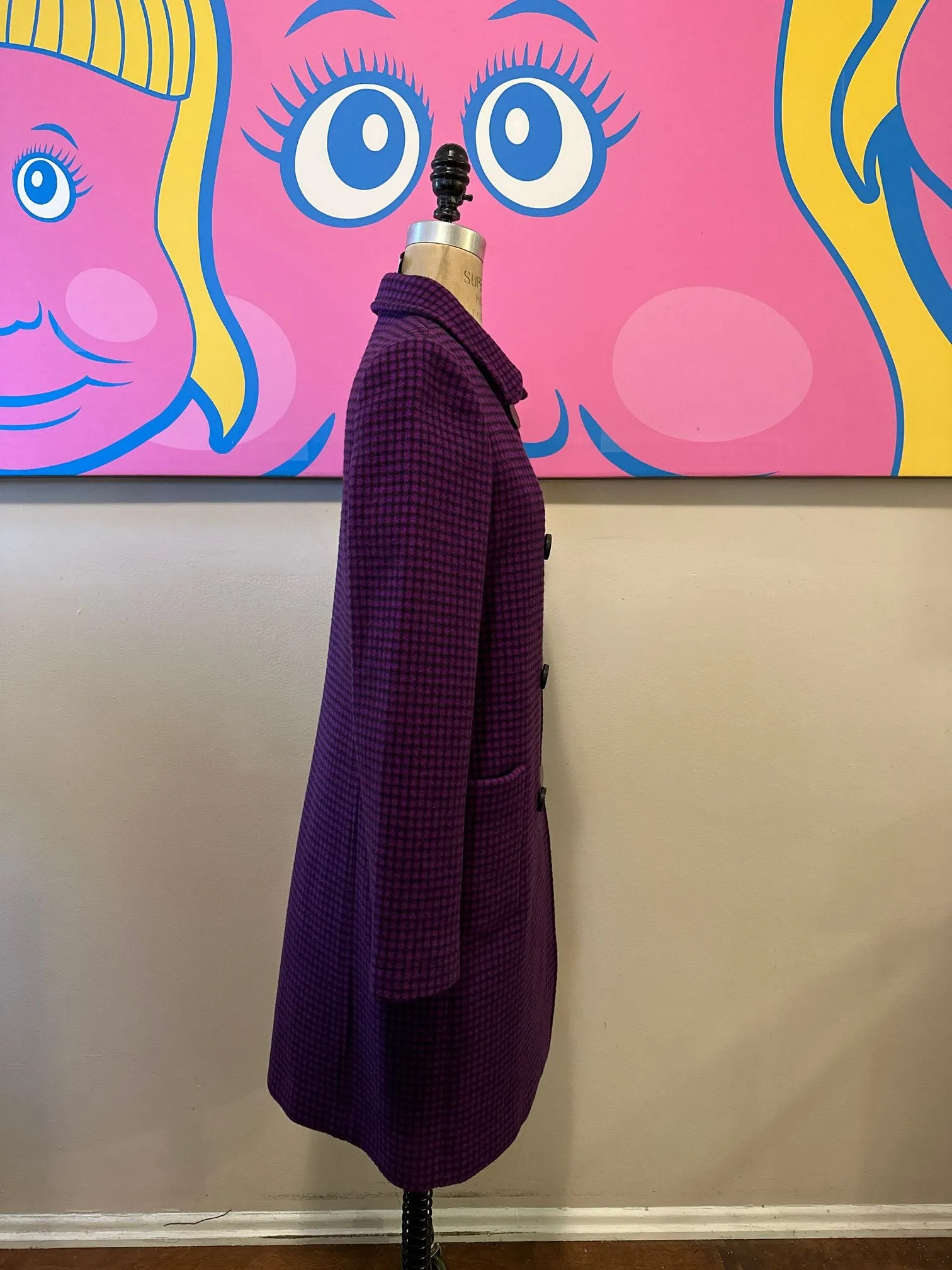 Balenciaga Size 40 Purple & Black Wool  Coat