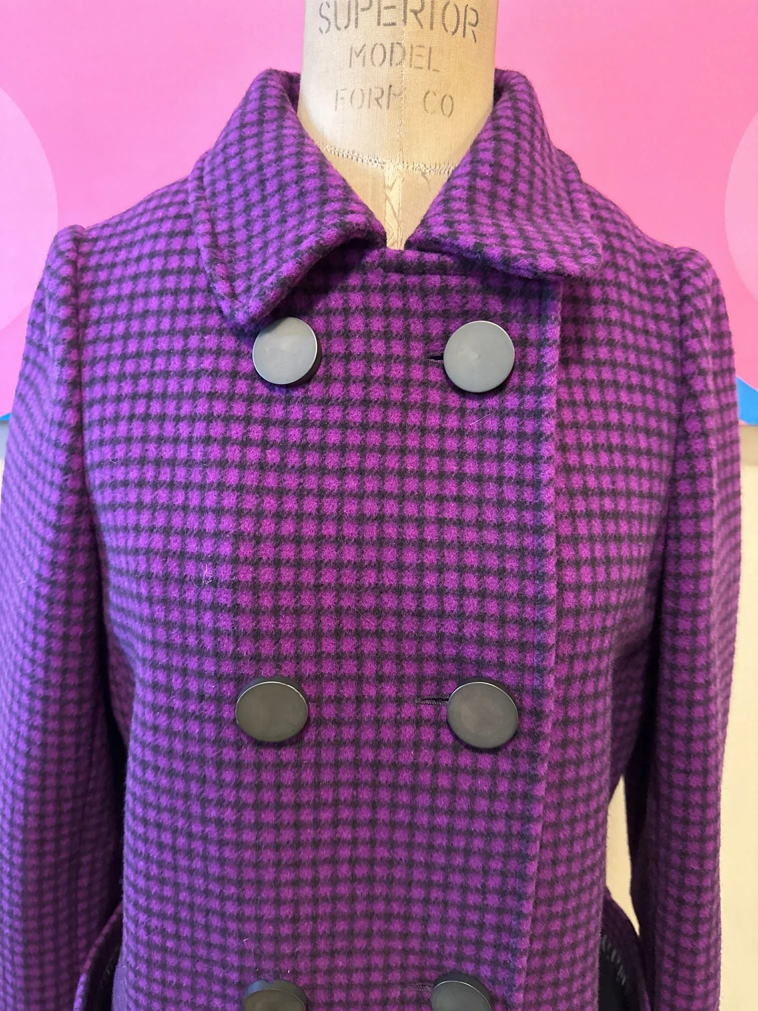 Balenciaga Size 40 Purple & Black Wool  Coat