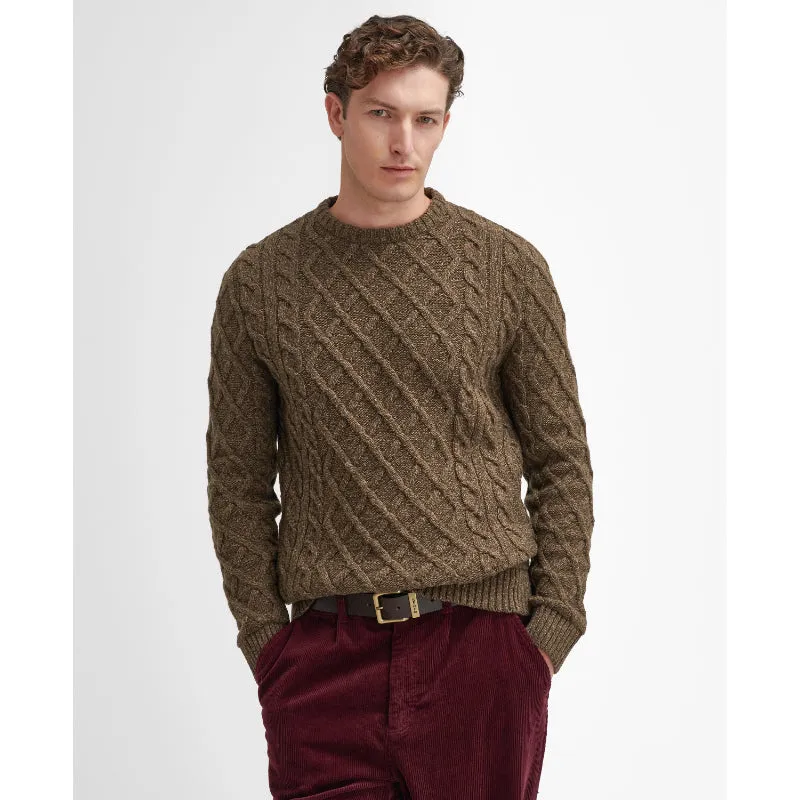 Barbour Stowford Cable Lambswool Knit Crew Neck Mens Jumper - Olive Mix