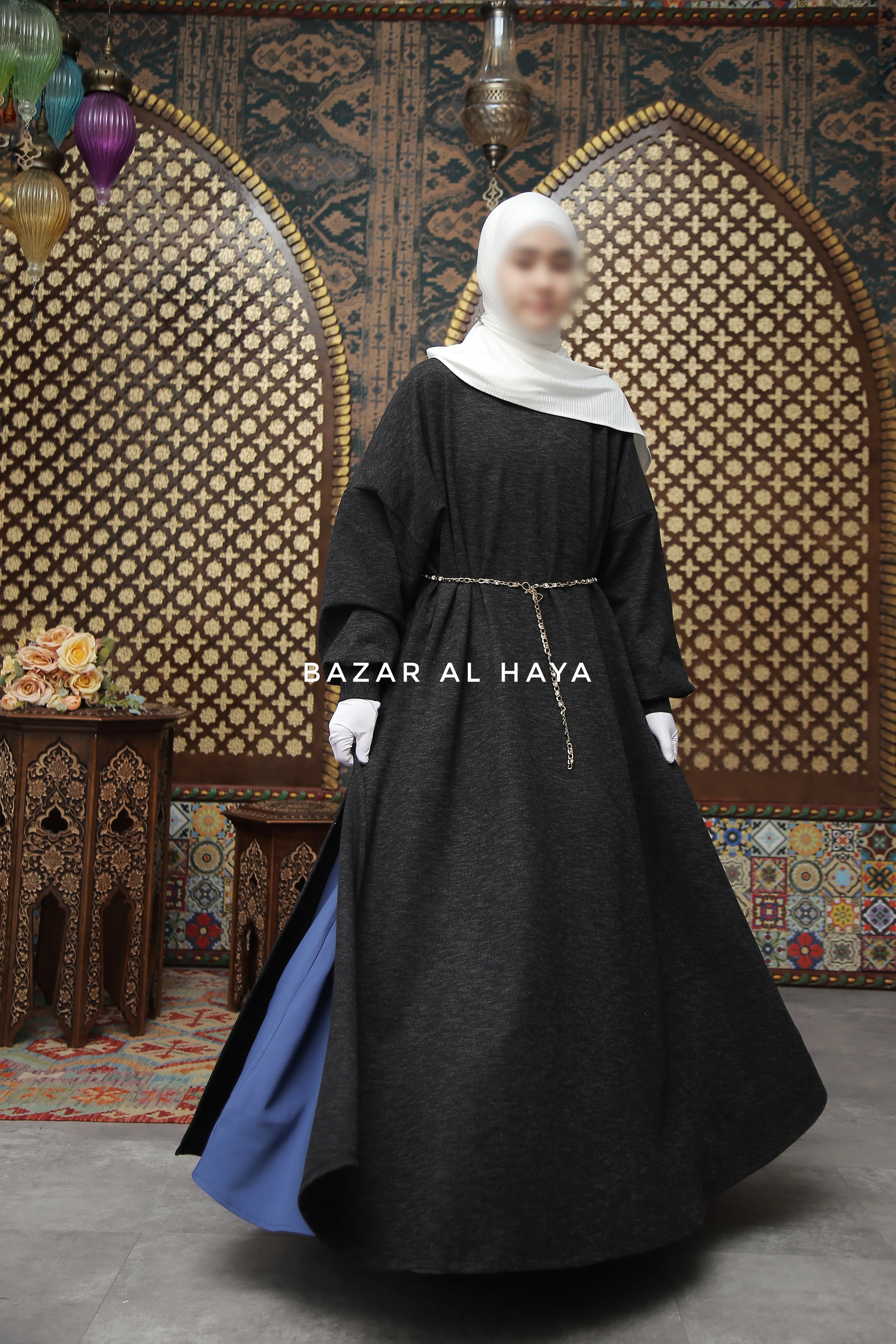 Basimah Charcoal Classic Design Warm Abaya Coat - Premium Wool