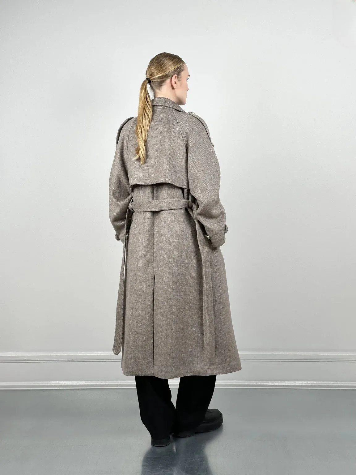 Bea Wool Coat - Herringbone - Beige/Brown