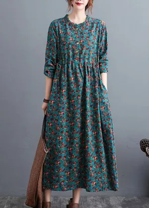 Beautiful Half Sleeve Cotton Summertunics Shape Green Prints Robe Dresses