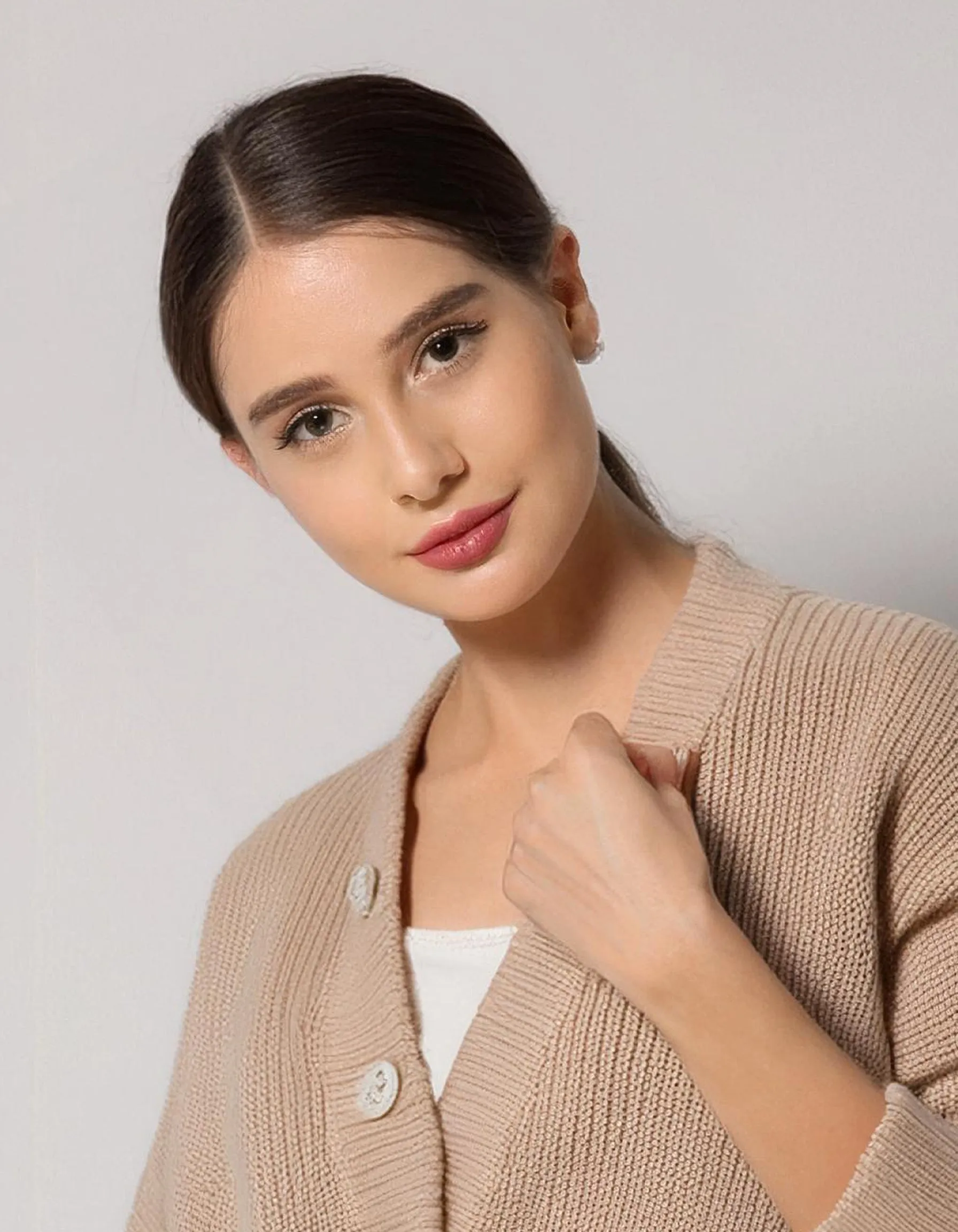 Beige Shawl Collar Cardigan