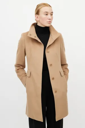 Beige Wool Funnel Neck Coat