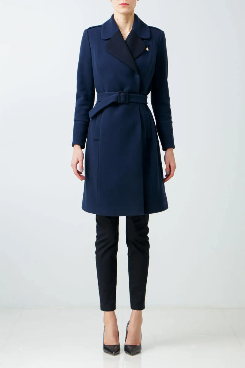 Belted blue wool coat