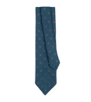 Bigi Wool Silk Motif Grenadine Tie: Blue