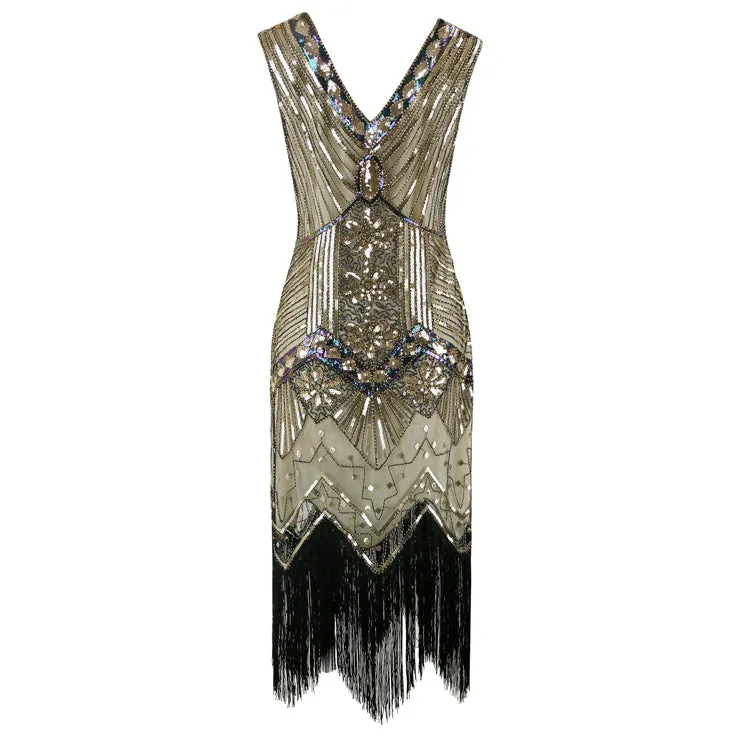 Black and Gold Sequined Gatsby Dress