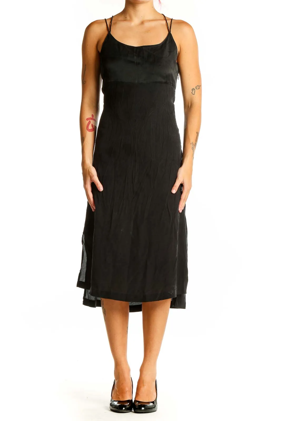 Black Elegant Midi Slip Dress