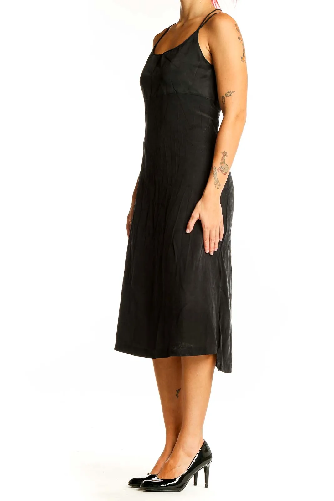 Black Elegant Midi Slip Dress