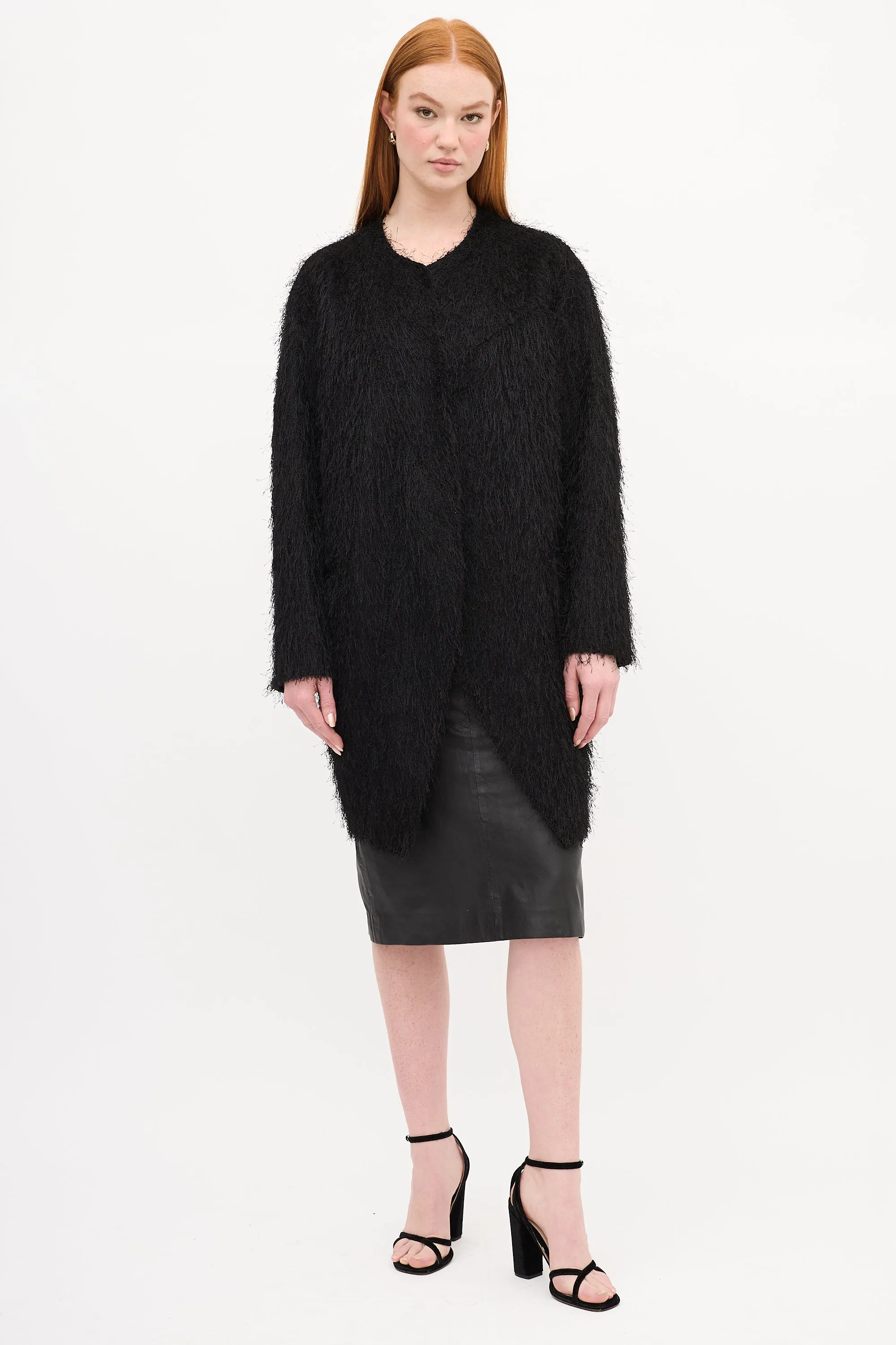 Black Fringe Wool Coat