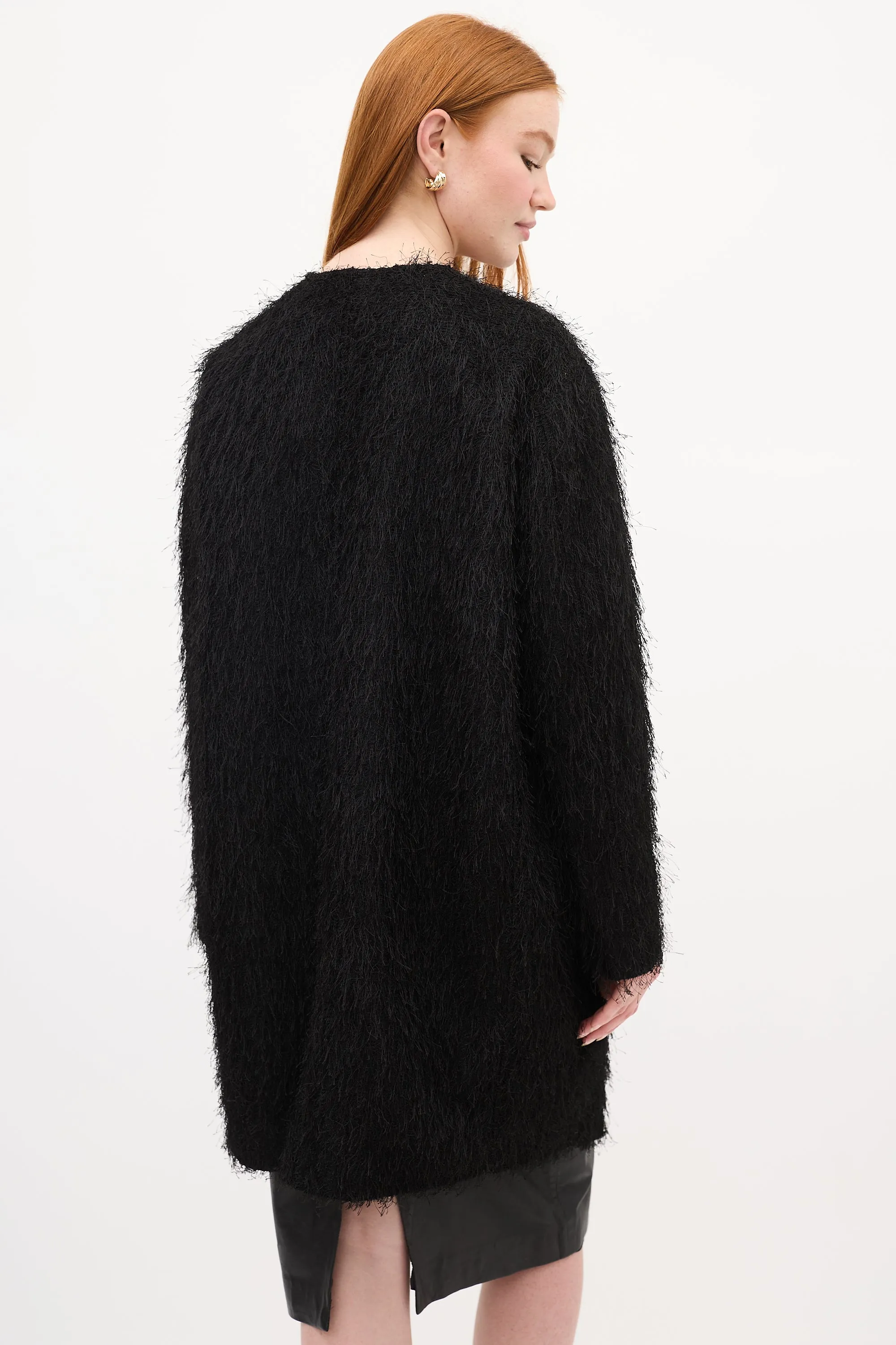 Black Fringe Wool Coat