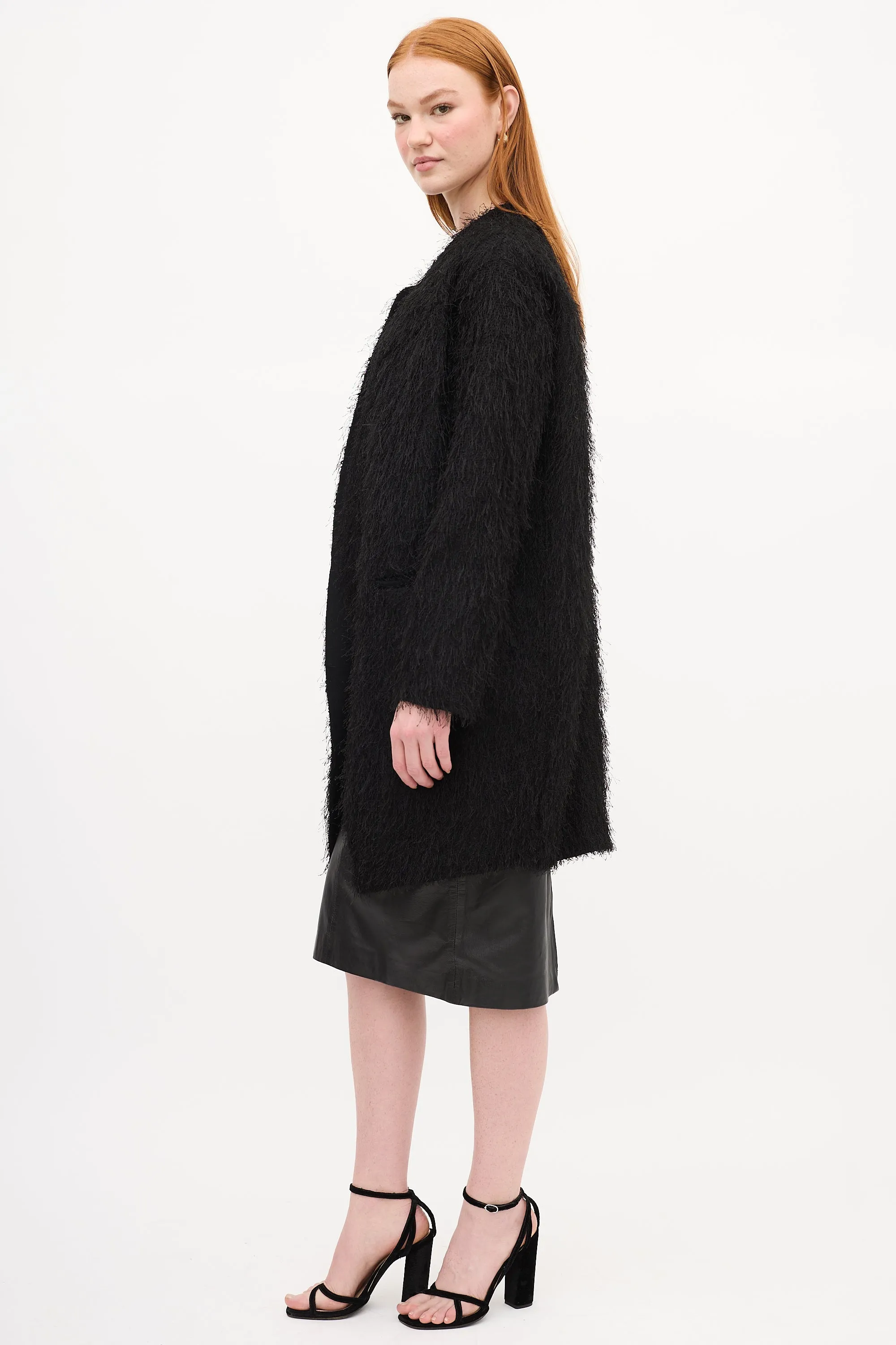 Black Fringe Wool Coat