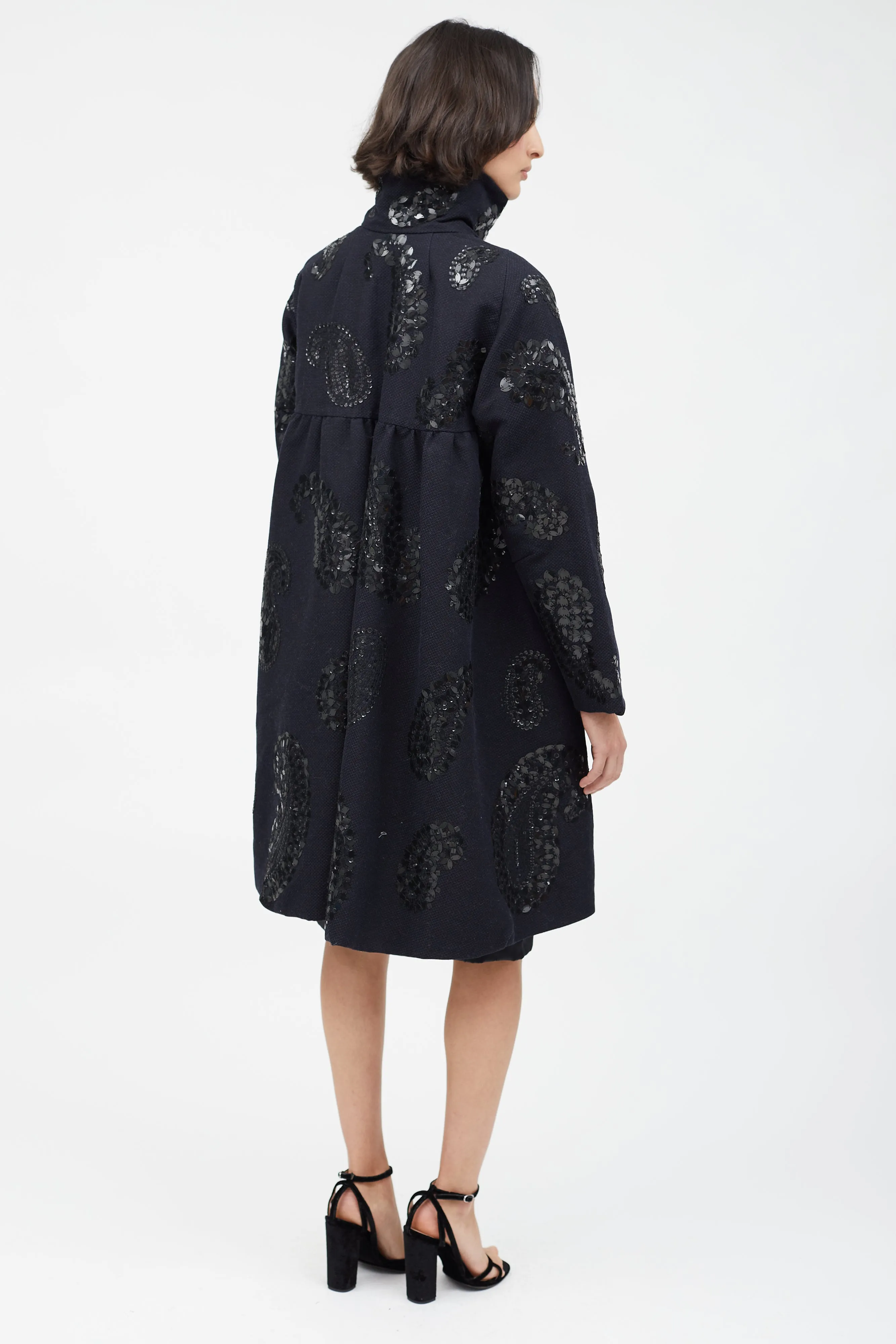 Black Wool & Sequin Paisley Coat