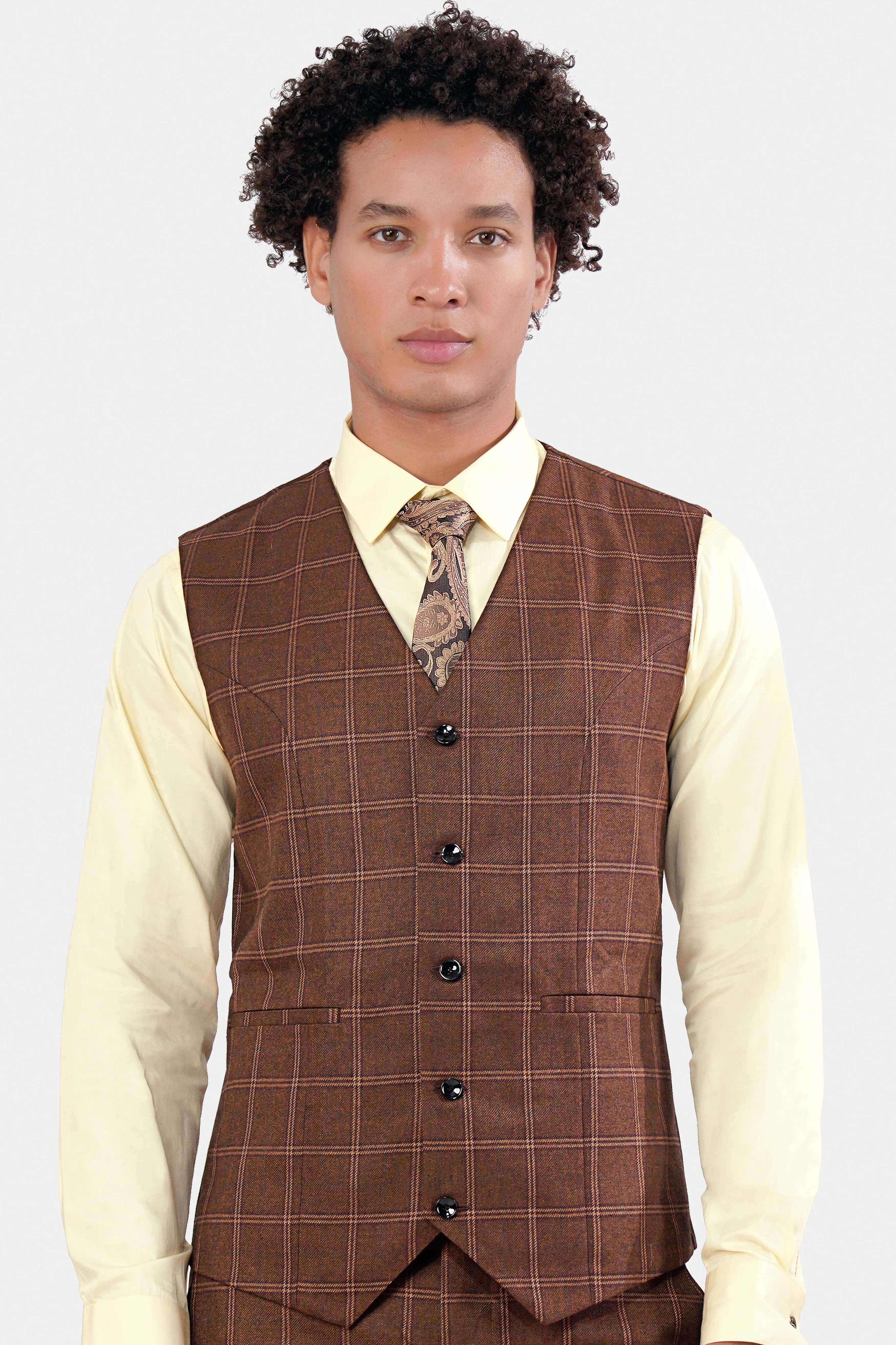 Bole Brown Windowpane Waistcoat