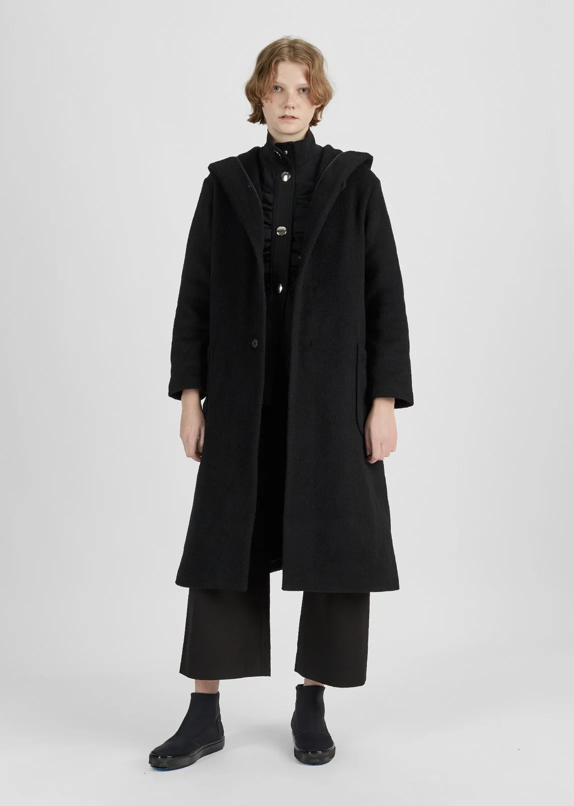 Bonded Wool Hooded Coat