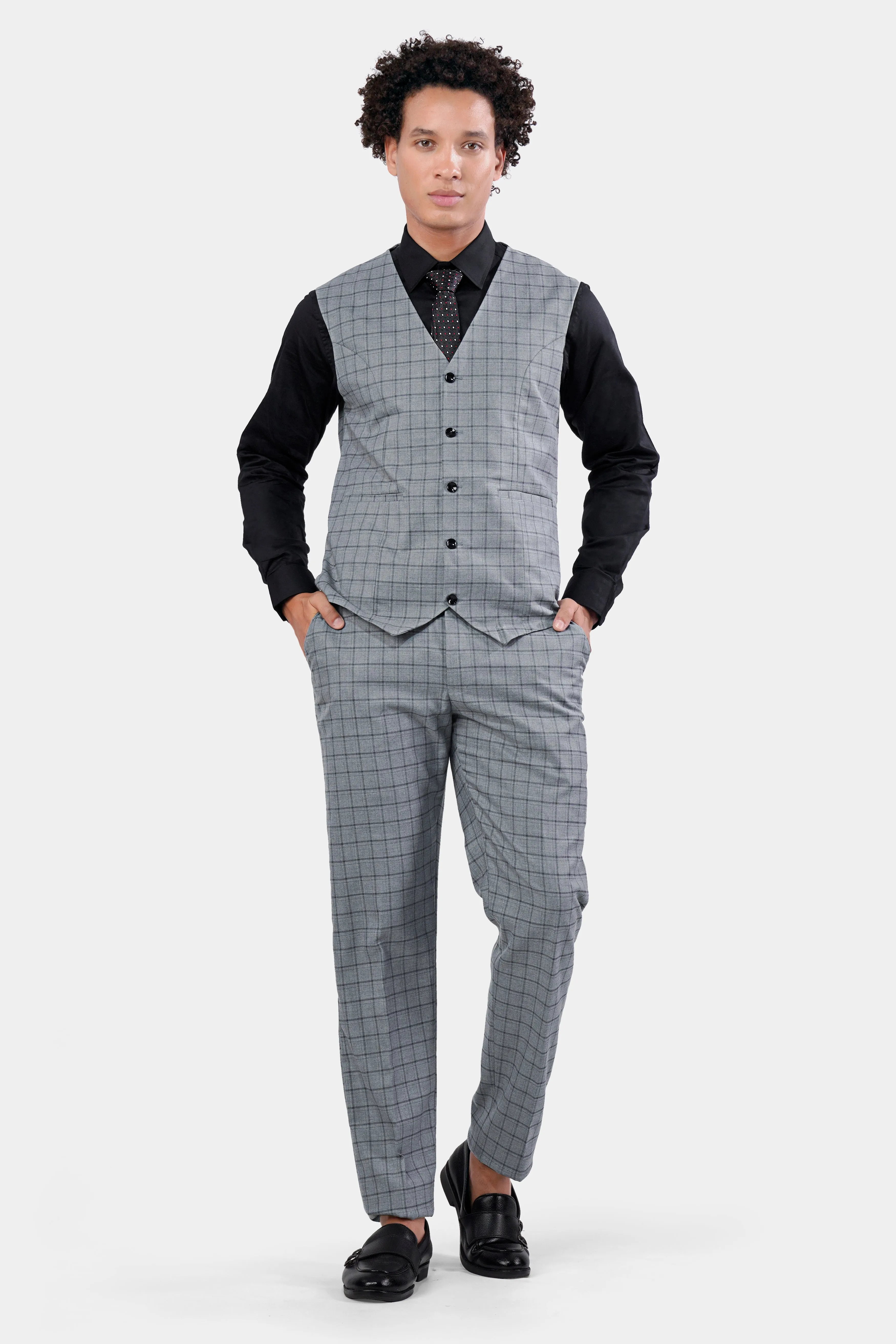 Boulder Gray Checkered Wool Rich Waistcoat