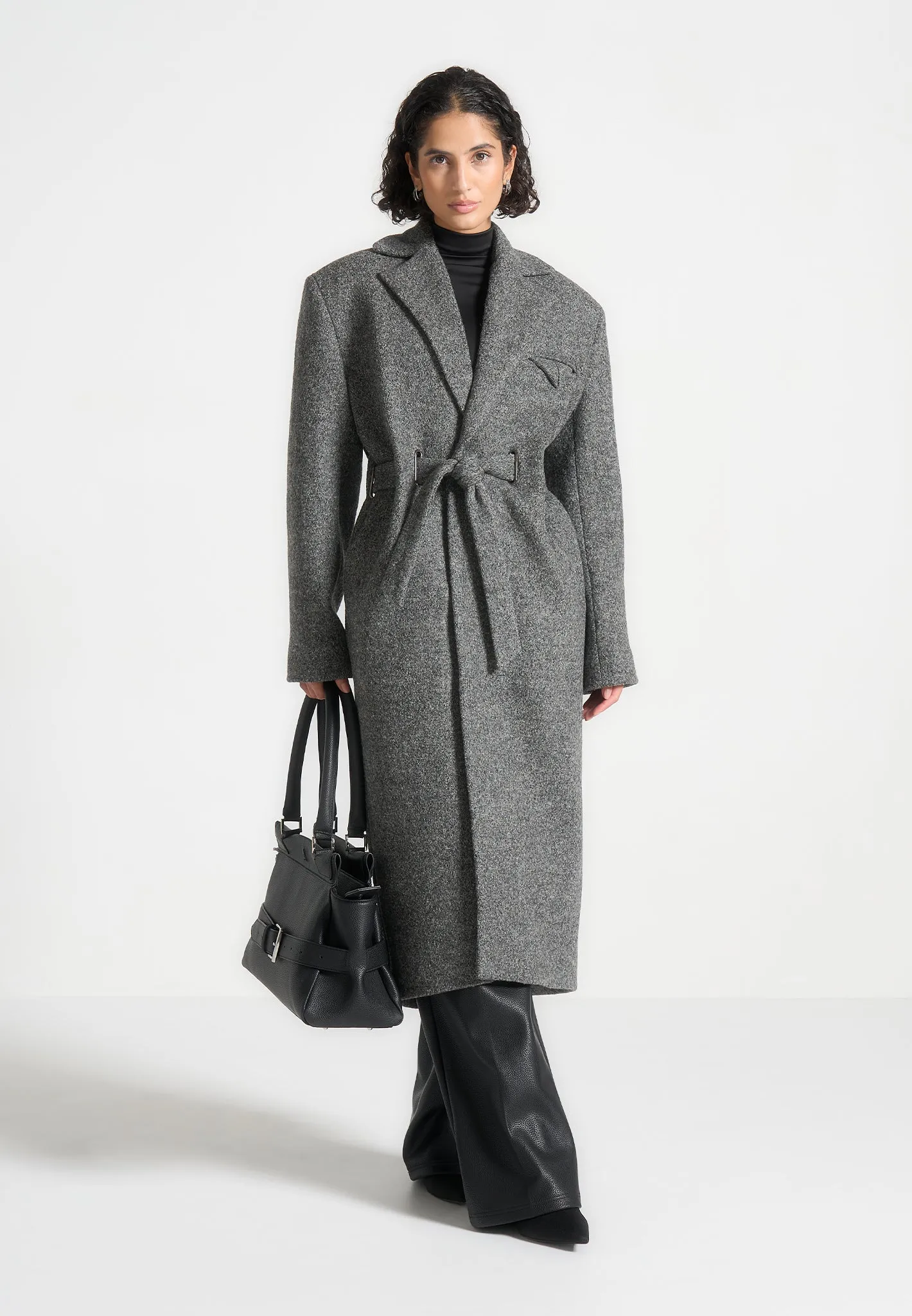 Boxy Wool Belted Coat - Grey