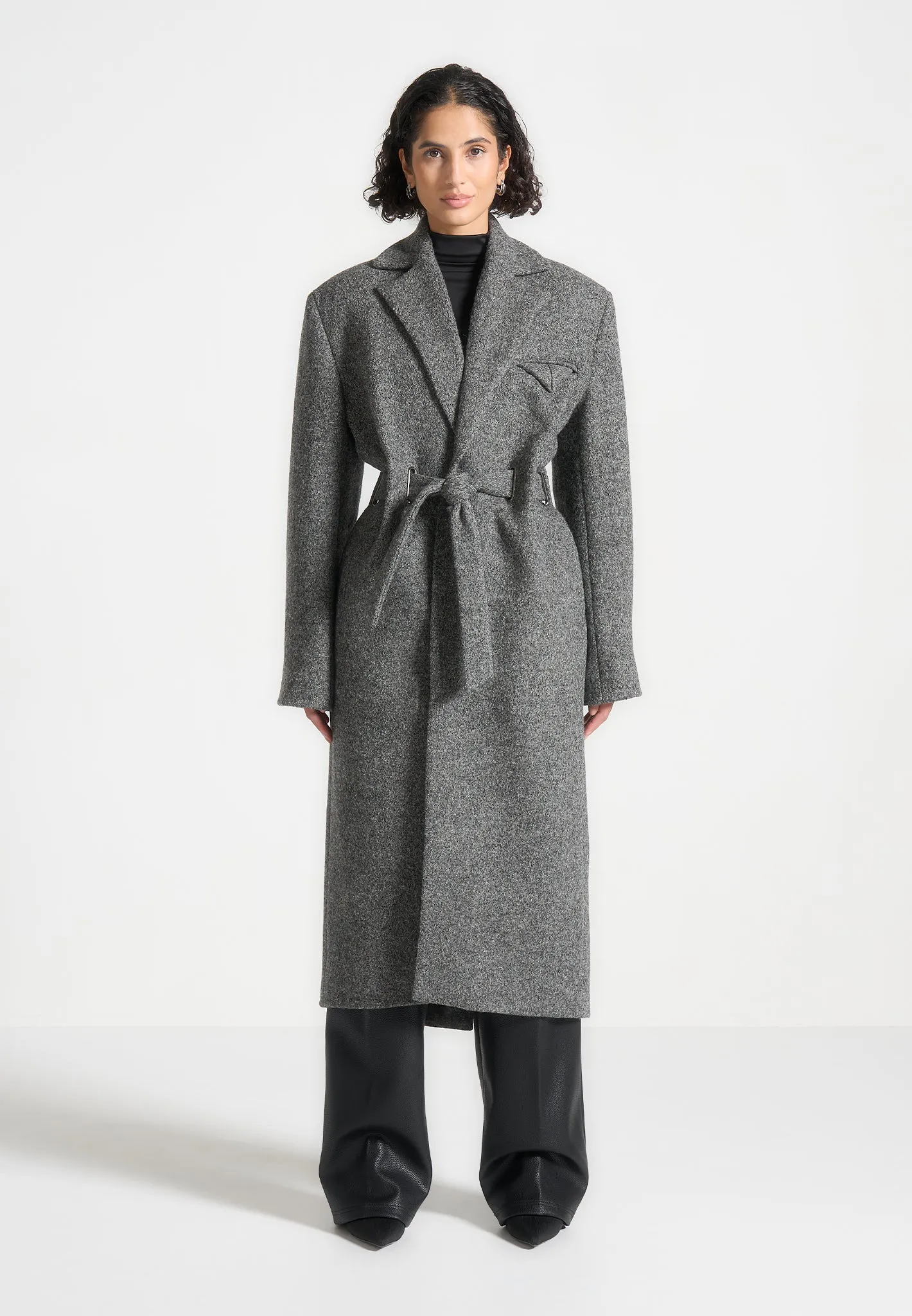 Boxy Wool Belted Coat - Grey