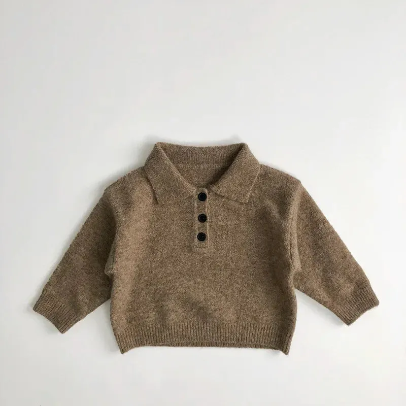 Boys Wool Button Up Polo Jumper