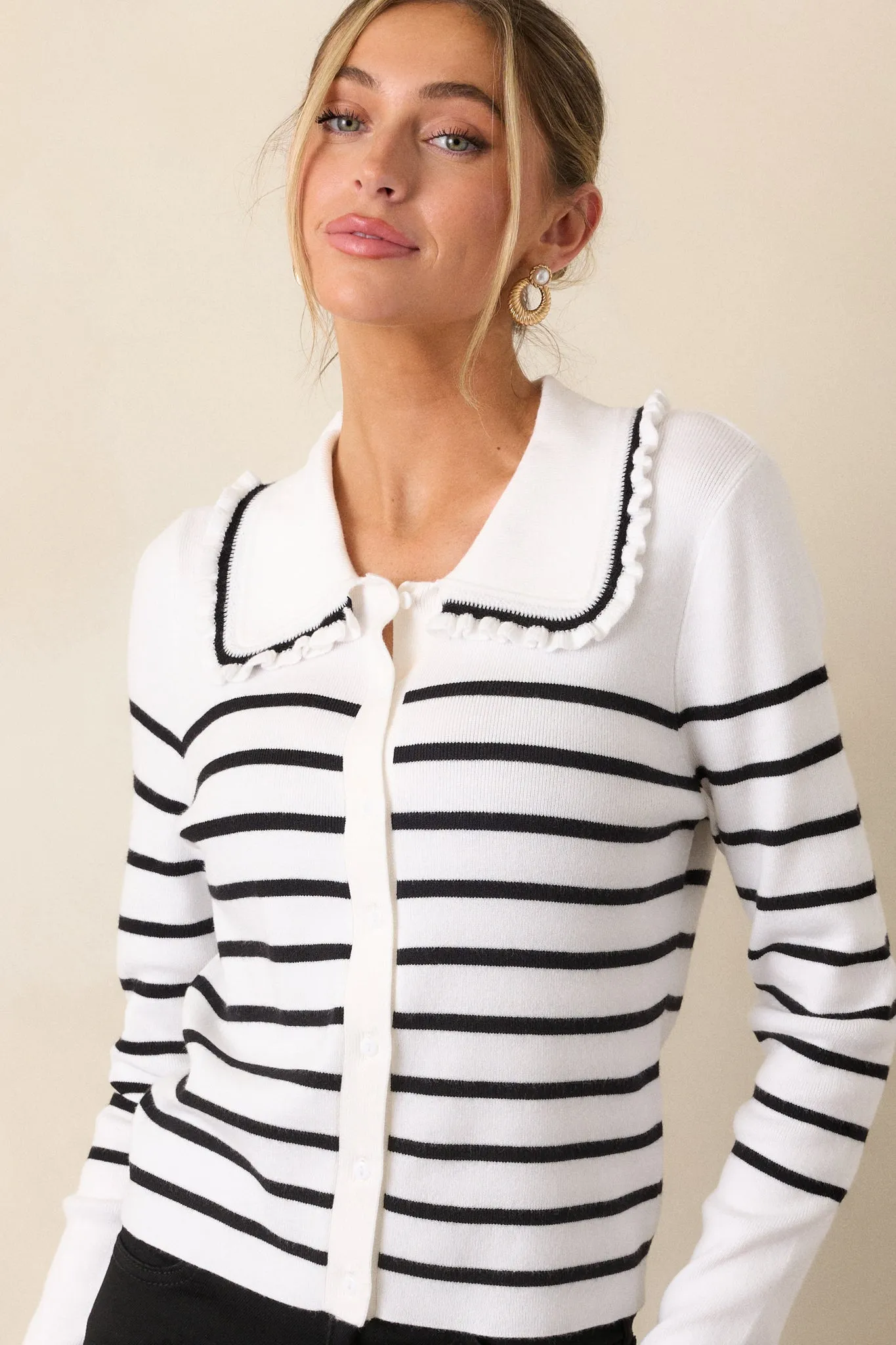 Breathe In White & Black Stripe Cardigan