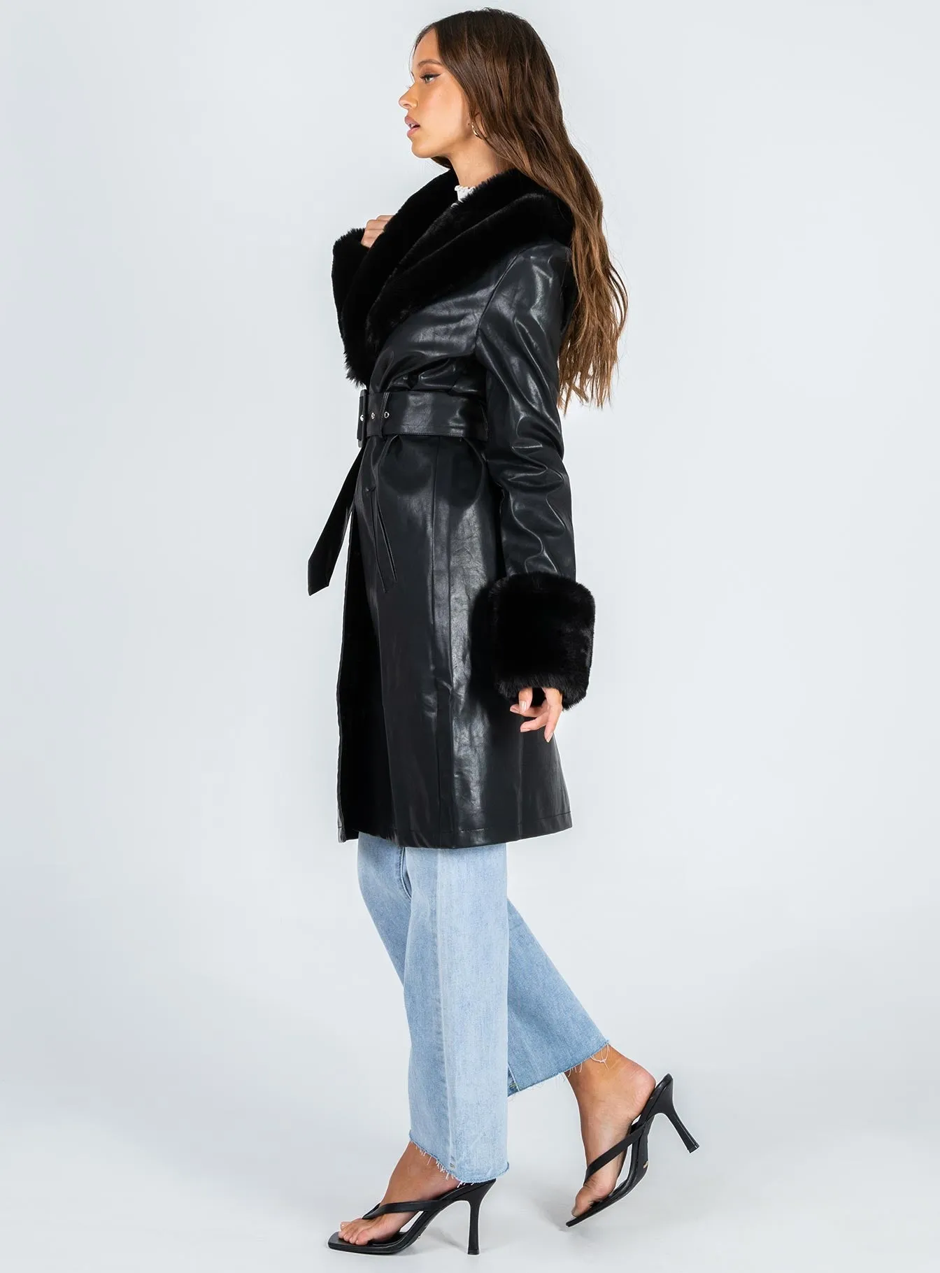 Brooklyn Faux Leather Long Coat Black