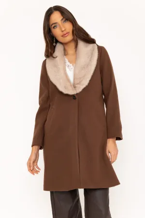 Brown Faux Fur Collar Coat